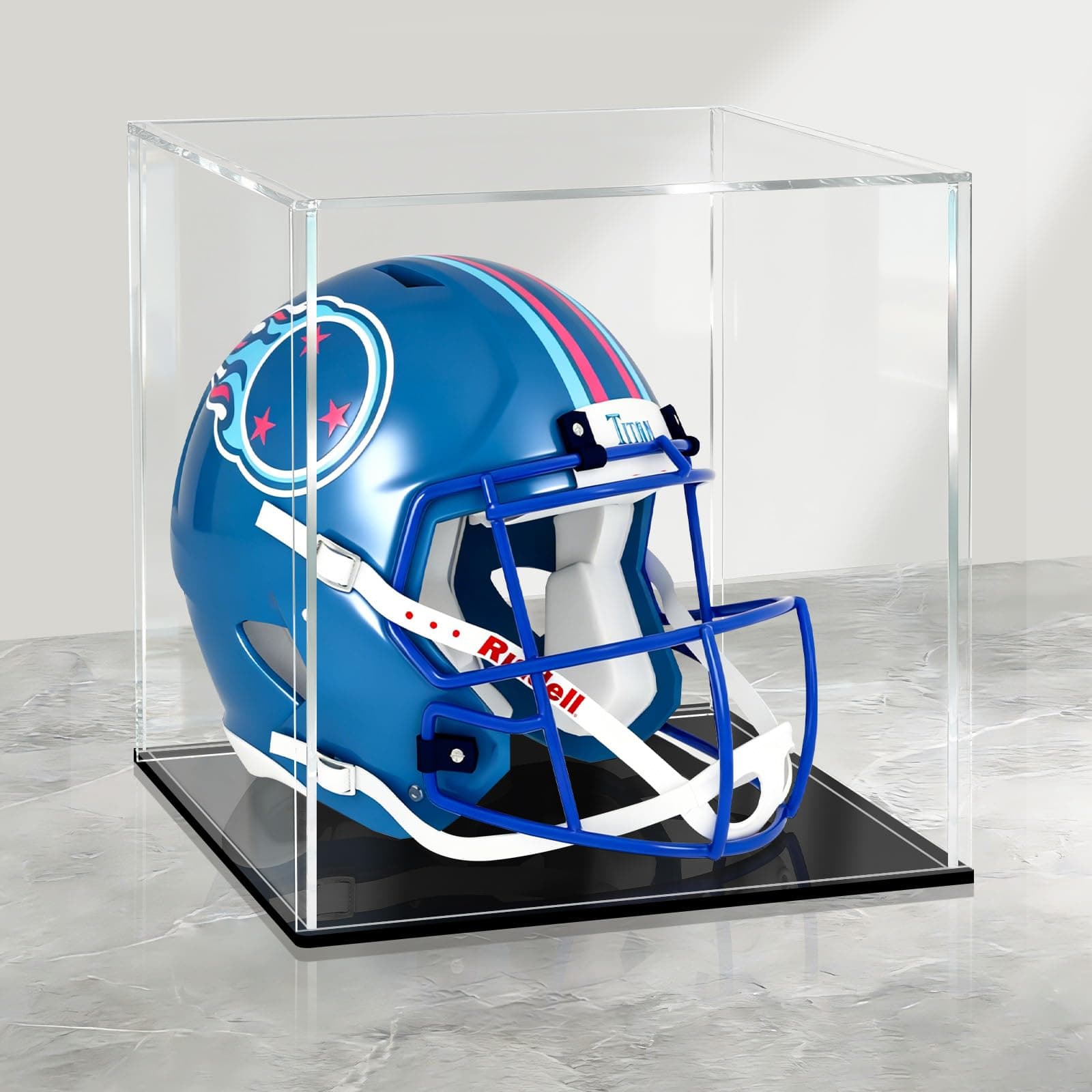 LANSCOERY Acrylic Display Case, 14x14x14 in, Upgraded Thickened UV-Resistant Showcase, 98% Clarity Dustproof Box with Glossy Black Base for Action Figures, LEGO & Models, Includes Scraper & LED Light