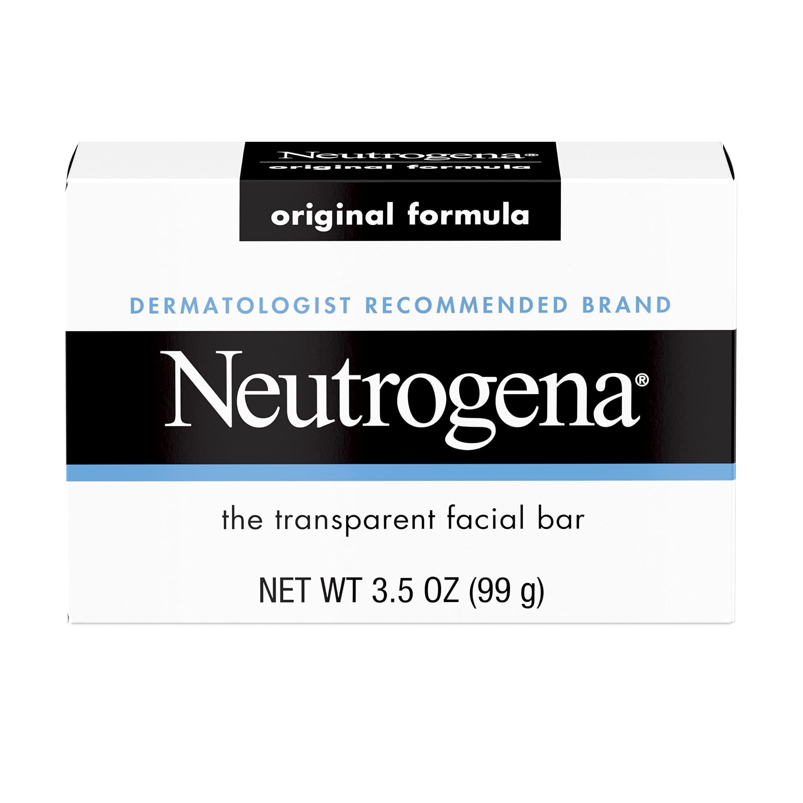 Neutrogena Original Amber Bar Facial Cleansing Bar with Glycerin, Clean-Rinsing, Transparent Face Soap, Free of Harsh Detergents, & Dyes, 3.5 oz