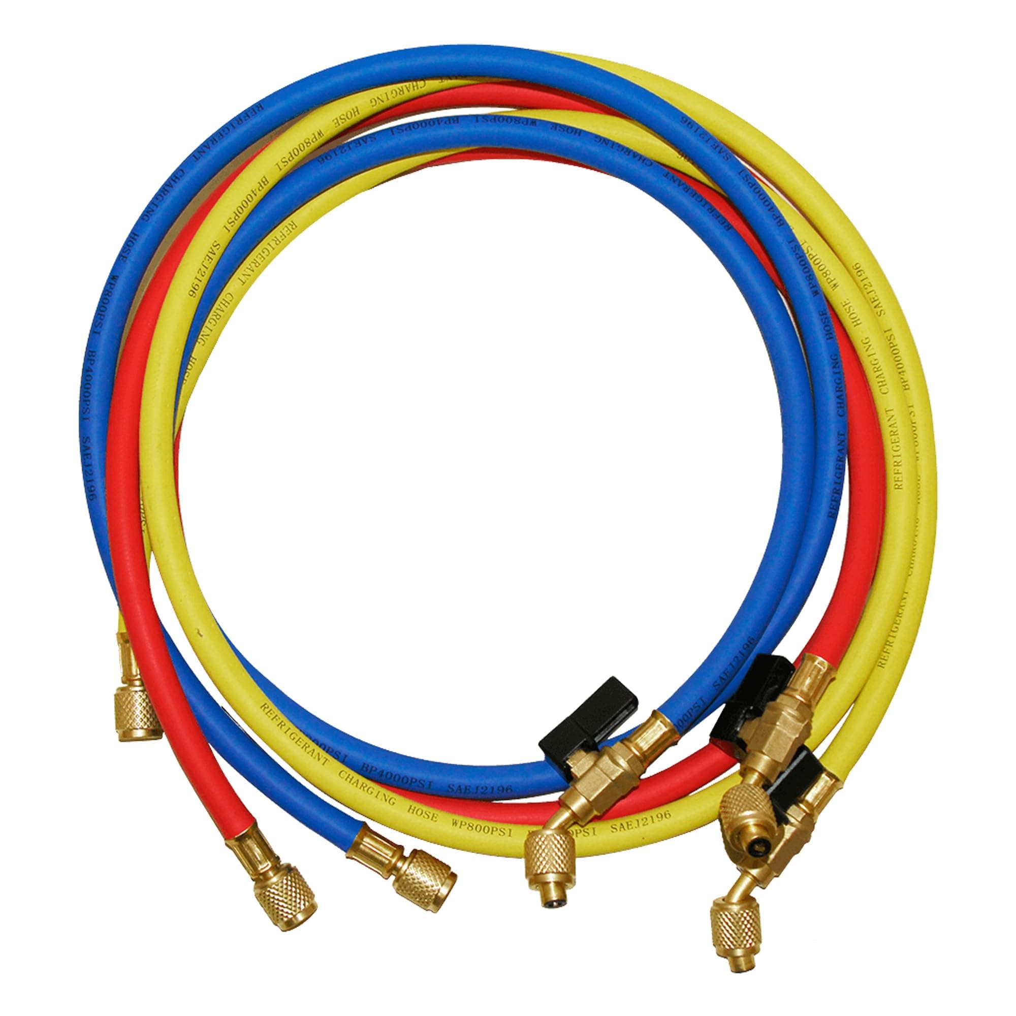 NAVAC NH5SC Refrigerant Hoses | 1/4" HVAC Charging Hoses with Ball Valve | Suitable for R410A, R134a, R-22 and Other Refrigerants | 5 Feet Long | 3-Color Hose Kit | 1 Year Warranty