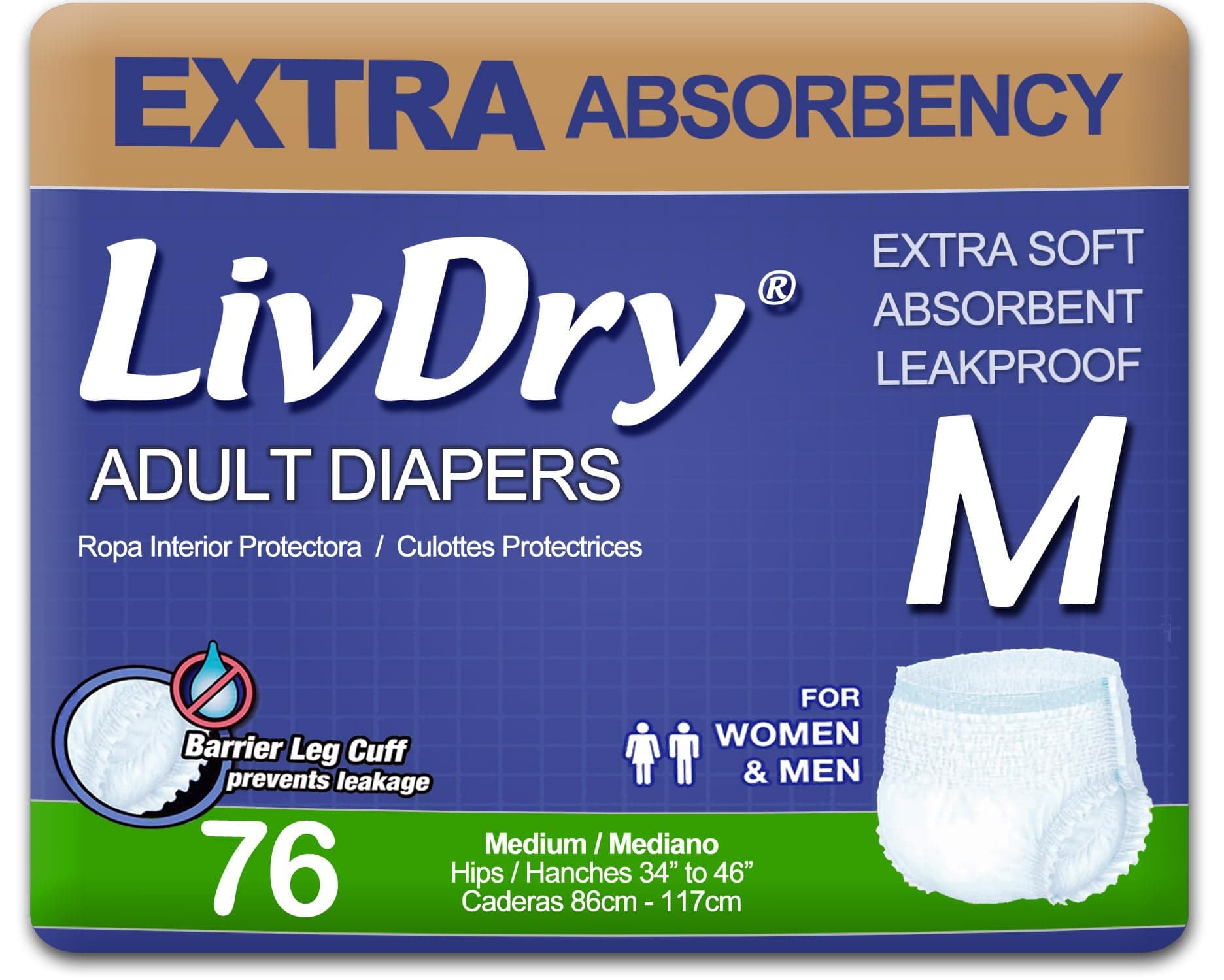 Adult Incontinence Underwear, Extra Absorbency Adult Diapers, Leak Protection, Medium, 76-Pack