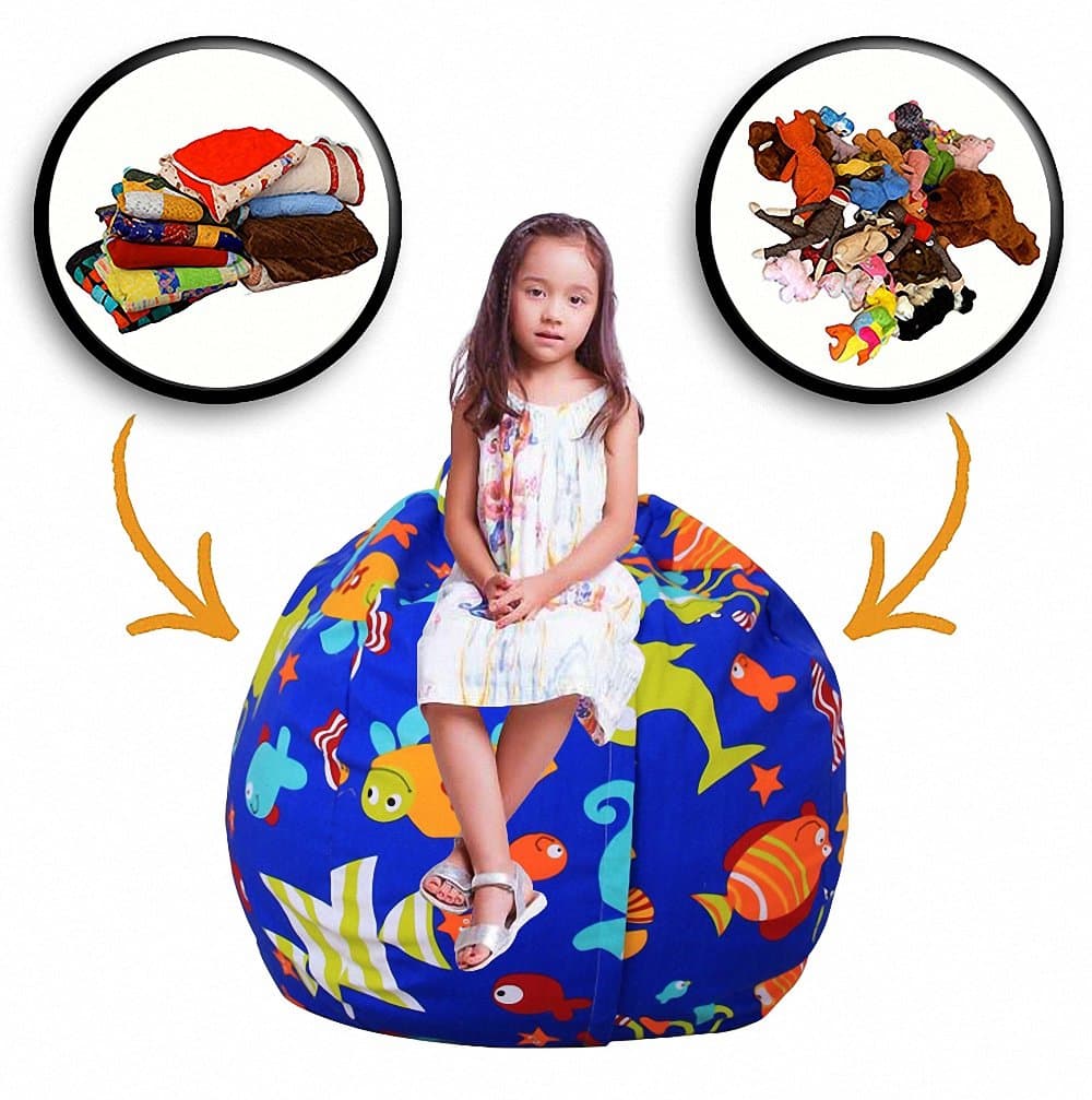 Extra-Large Stuffed Animal Storage Bean Bag Cover - Stuffed Toy Organizer & Perfect Storage Solution. Stuff, Zip, Sit - That's It! (A6, 26")