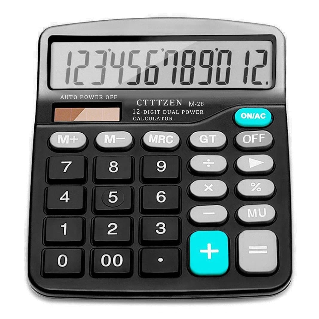 Calculator,12-Digit Solar Battery Basic Calculator,Solar Battery Dual Power with Large LCD Display Office Calculators(Black002) (Black002)
