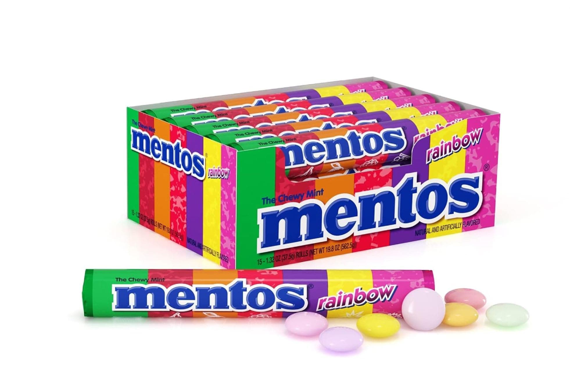 Mentos Chewy Mint Candy Roll, Rainbow, Non Melting, Party, 14 Pieces (Bulk Pa...