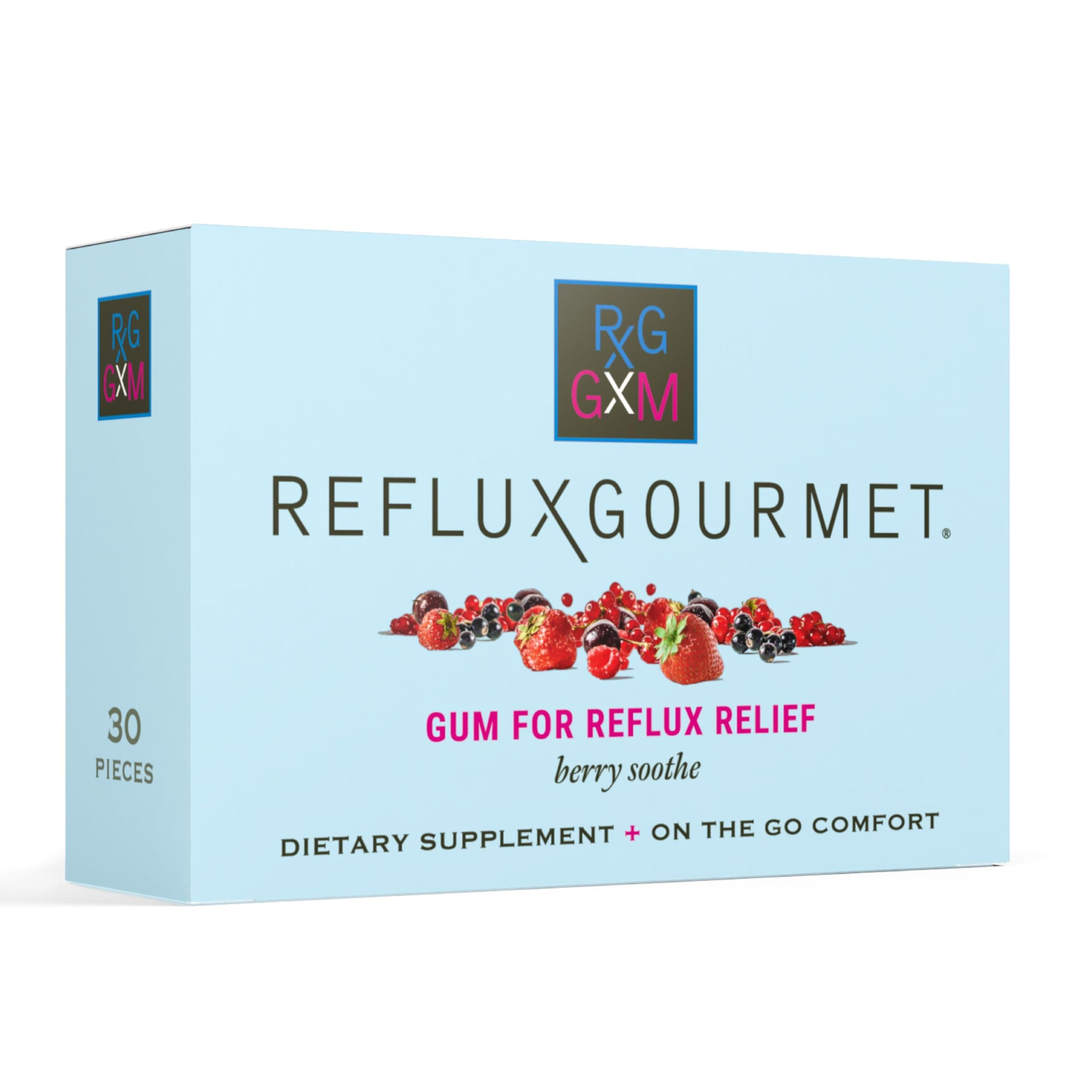 REFLUX GOURMET Berry Soothe Gum Alginate Therapy Sodium Bicarbonate Gum for Acid Reflux, Oral, Cognitive, and Digestive Support, Natural with Ginger, Celeriac and Aloe, Sugar Free, Gluten Free, Vegan