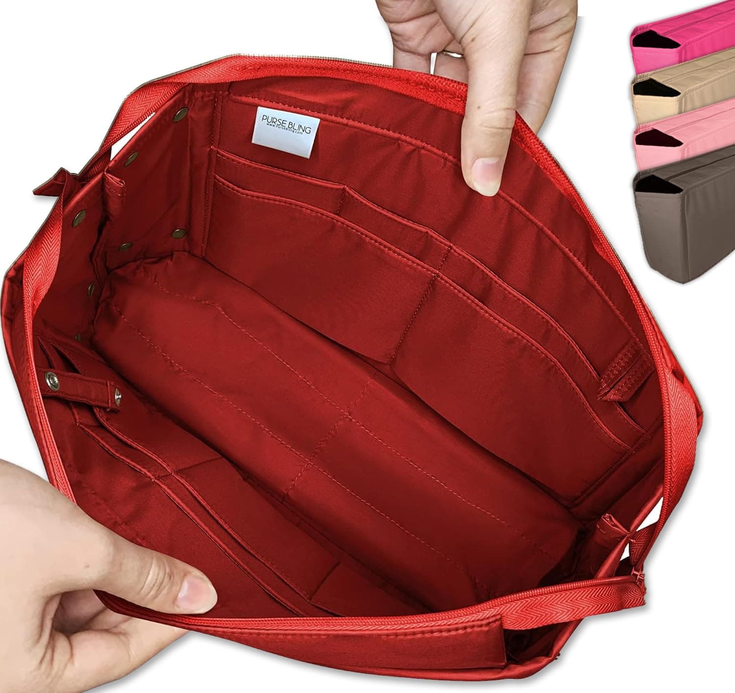 Purse BlingPurse Bling Exclusive Zippered Purse Organizer Insert For Handbags, Shaper For Speedy, Neverfull, On The Go & Graceful Totes (Jumbo, Red)