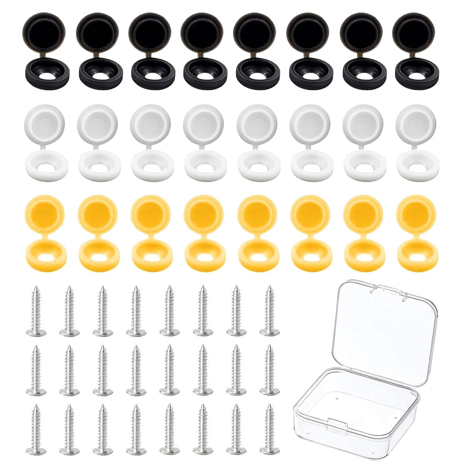 48 Pcs 304 Stainless Steel car number plate screws and caps, License Plate Screw Caps Car License Plate Fixing Devices,number plate screws and caps,Black, White and Yellow (8 Each Color)