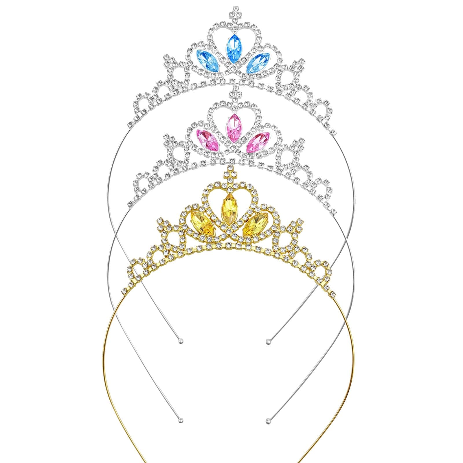 3 PCS Rhinestone Princess Crown Headband Hair Hoops Hair Accessories Bridal Hairbands Tiara Party Headwear Wedding for Bride, Bridesmaid, Princess, Gir