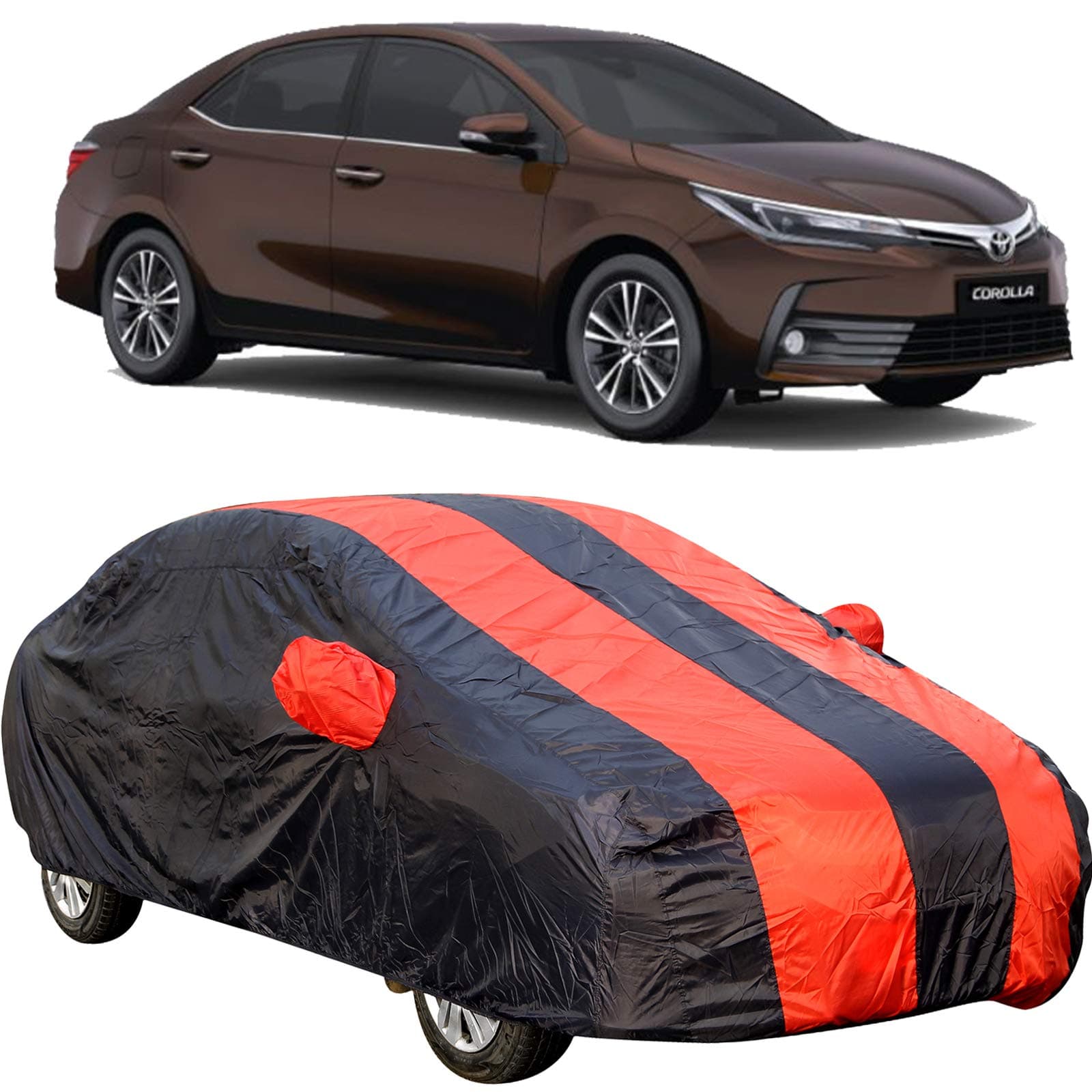 The Autostory 190 Taffeta Water Resistant Car Body Cover Compatible with Toyota Corolla Altis (2014 to 2017) with Mirror Pockets (Red/Navy Blue)