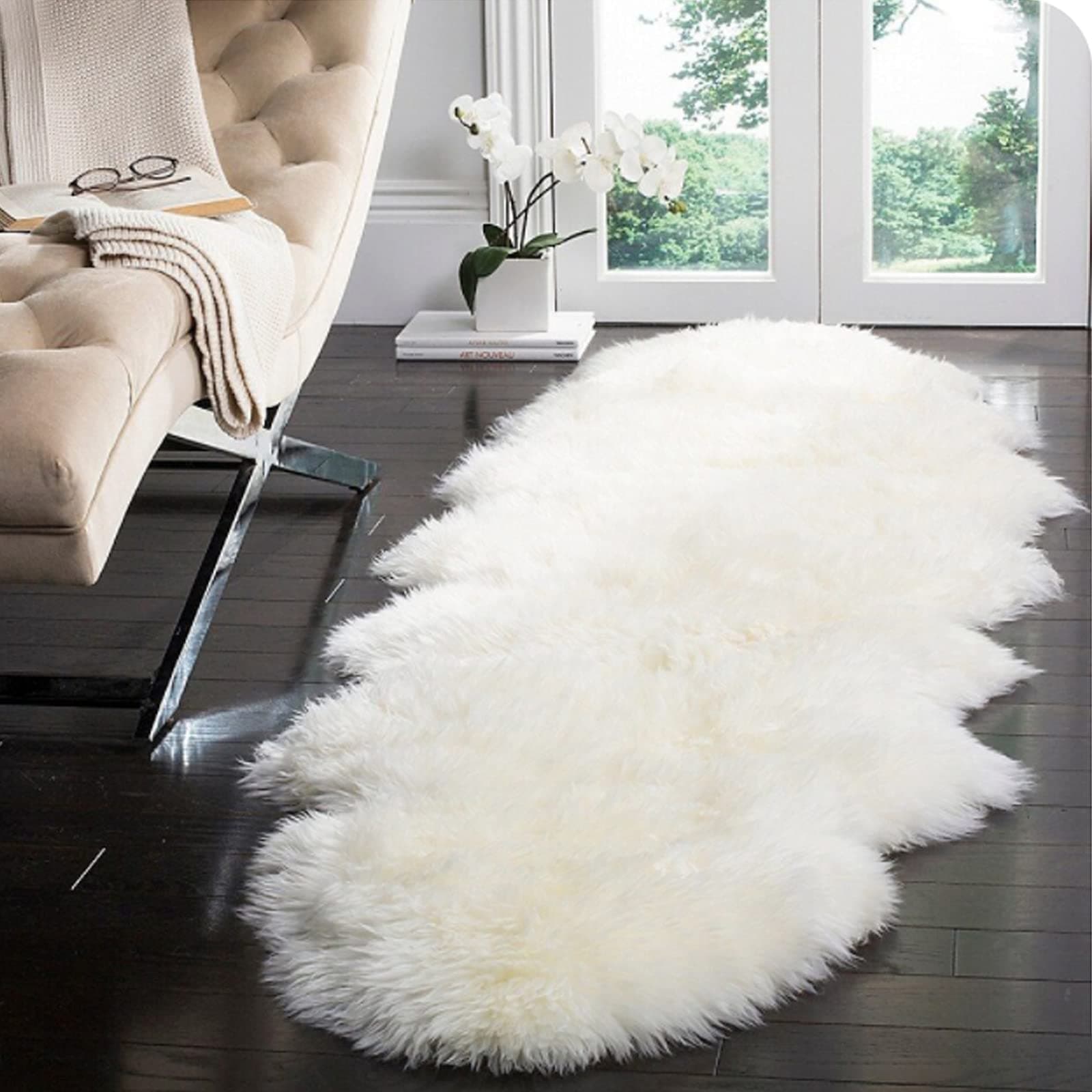 Sheepskin Rug Faux Fur Rug Area Rugs Faux Fleece Chair Cover Seat Pad Soft White Fluffy Rugs For Bedroom Sofa Floor Carpet Living Room Decoration (white, 160 x 60 cm)