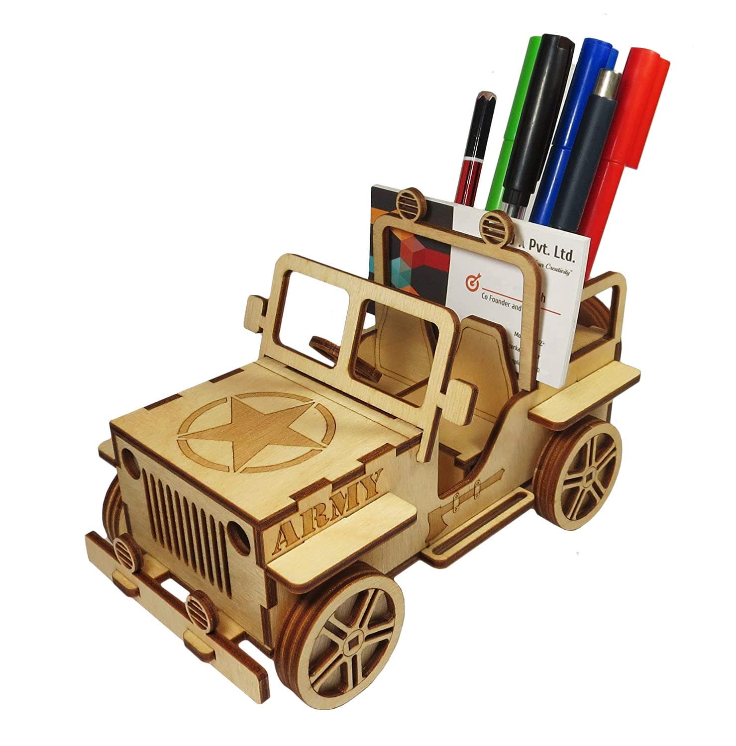 Jupiter Kala Wooden 3D Puzzle Easy to Assemble Military Jeep Desk Organizer, Pen Stand, Card Holder