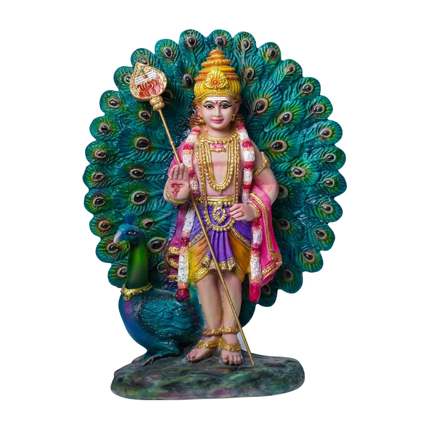 Palani Murugan Showpiece Hindu God Kumaraswamy Idol Decorative Statue Figurine for Home Decor Gifts, Poly Marble 20 X 11 X 27 cm, Multicolour