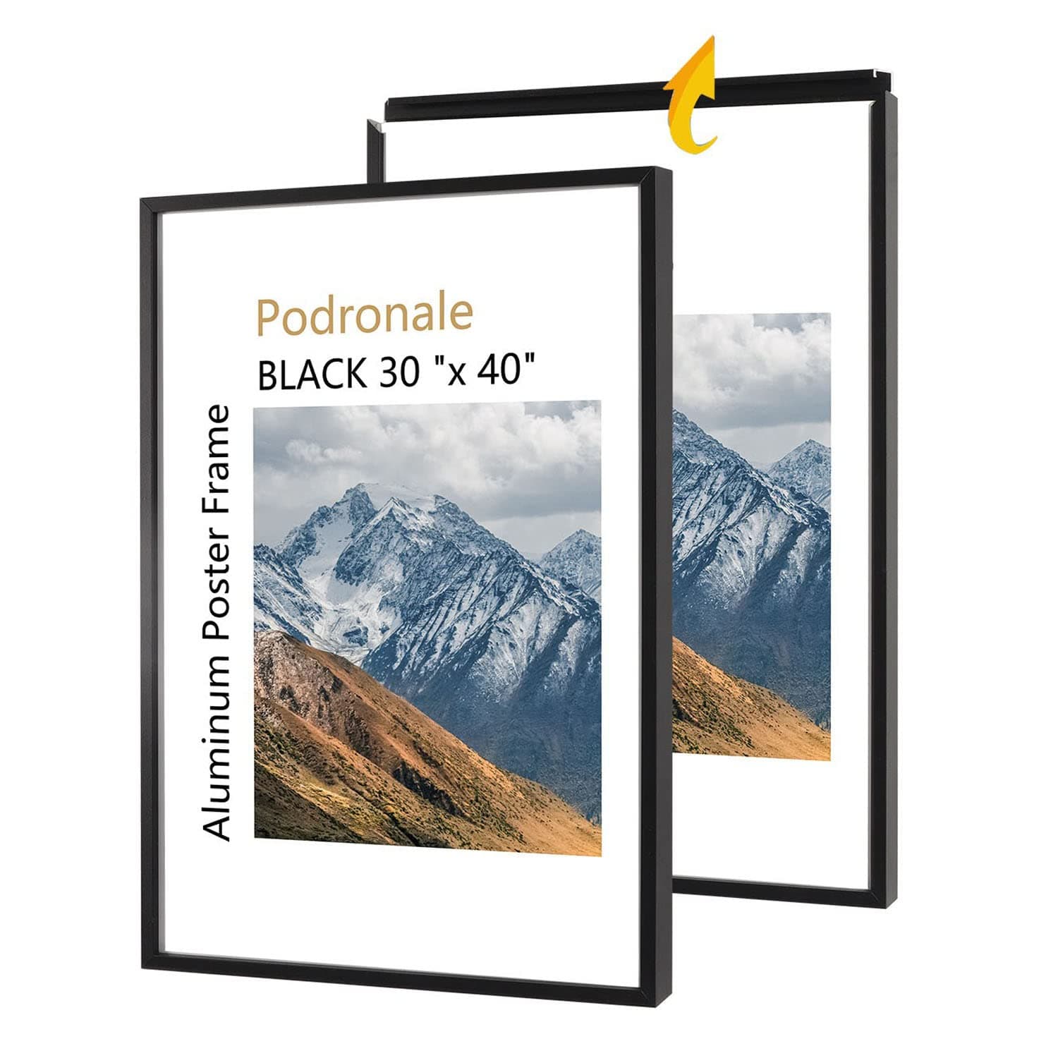 30x40 Inch Poster Frame, Plexiglass, Set of 2, Black Snap Frames, Front-loading Frame, Coating Aluminum Profile, Display Horizontally & Vertically