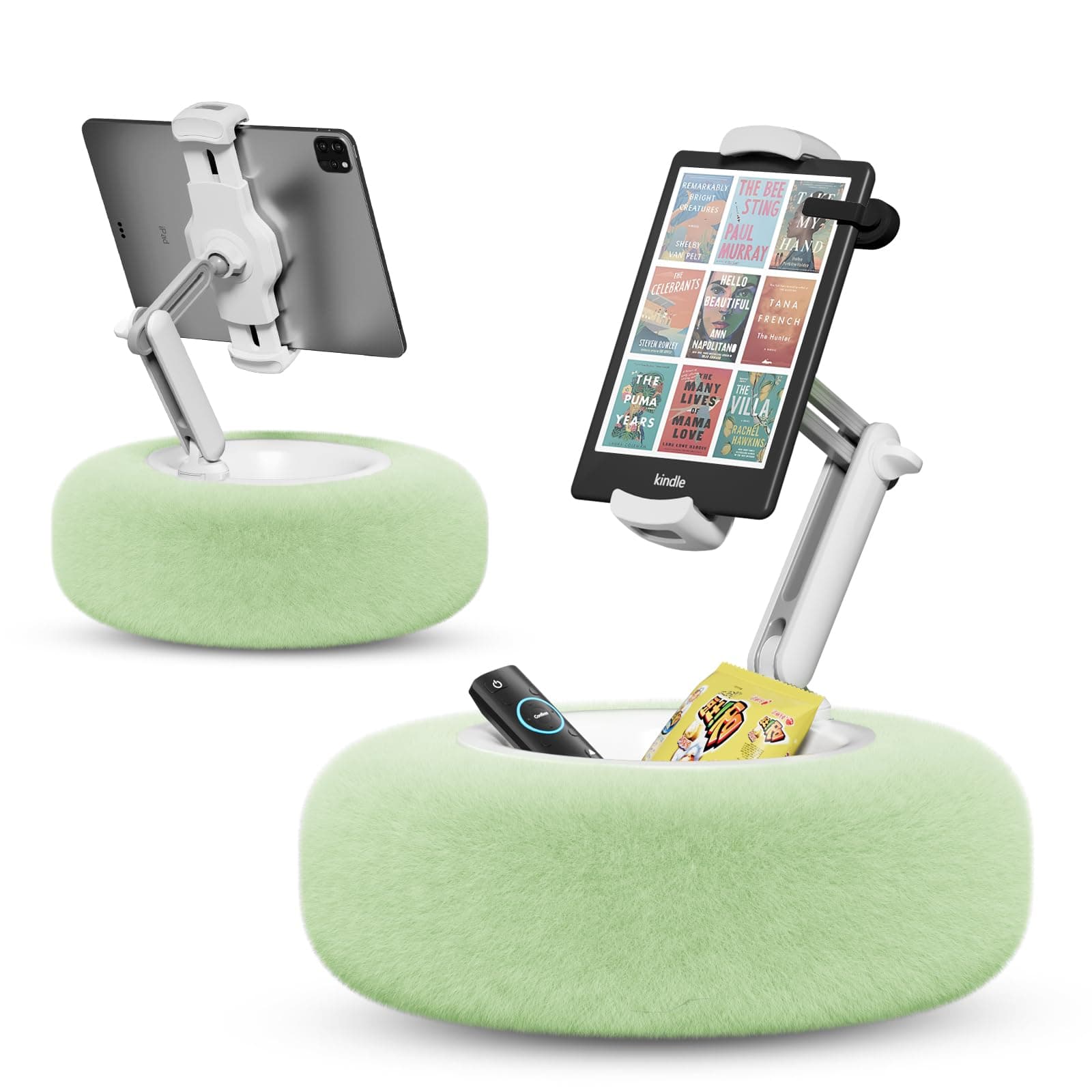 Tablet Pillow Stand for Reading, Adjustable Tablet Pillow Stand for Lap with Detachable Bowl, Fits 4.7"-13" Kindle/Phones/Tablets, Watch Videos, Stream Media, Green