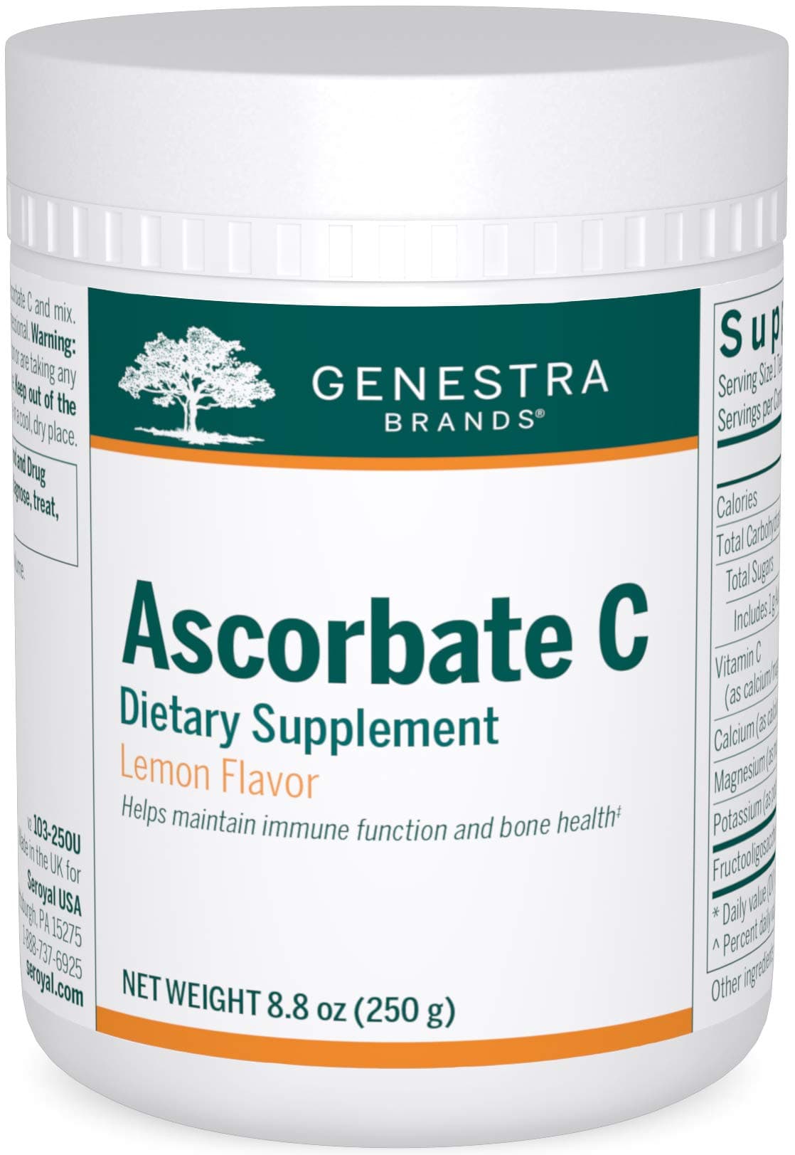 Genestra BrandsAscorbate C | Vitamin and Mineral Supplement Powder | 8.8 Ounces | Lemon Flavor