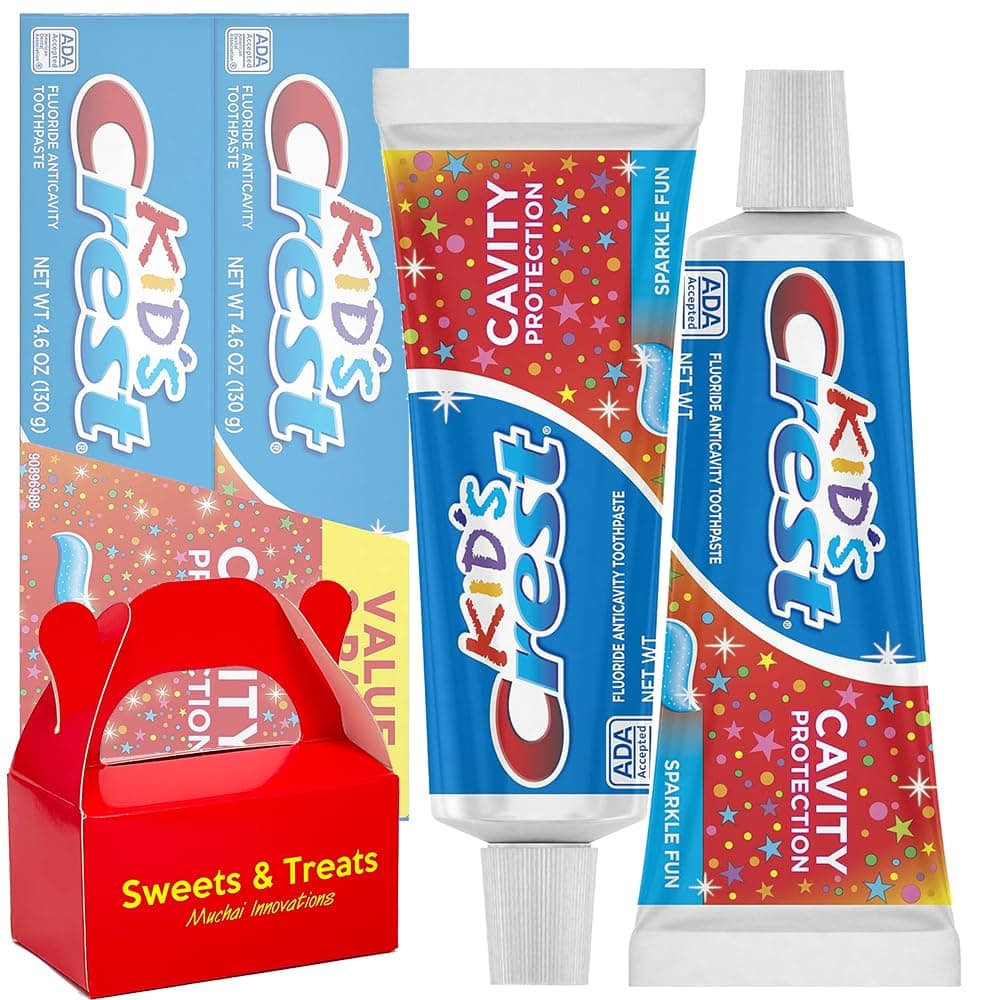 Kids Toothpaste Crests | Cavity Protection Sparkle Fun Flavor - Fluoride Anticavity Dental Defense | Clinically Proven Fluoristat - ADA-Accepted | Muchai Box Card (2 Tubes)