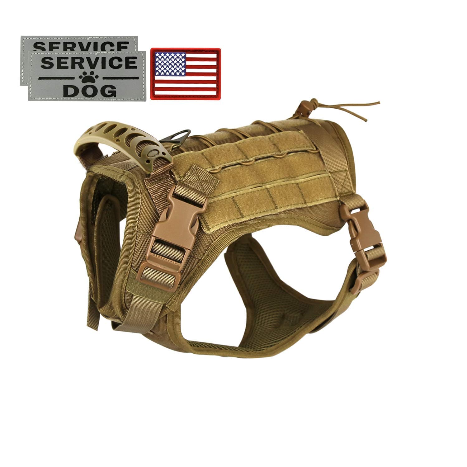 Tactical Service Dog Vest Harness for Medium Large Dog, Military K9 Training Dog Vest with Molle & Loop Panels Adjustable Tactical Harnesses with Handle (M, Khaki)