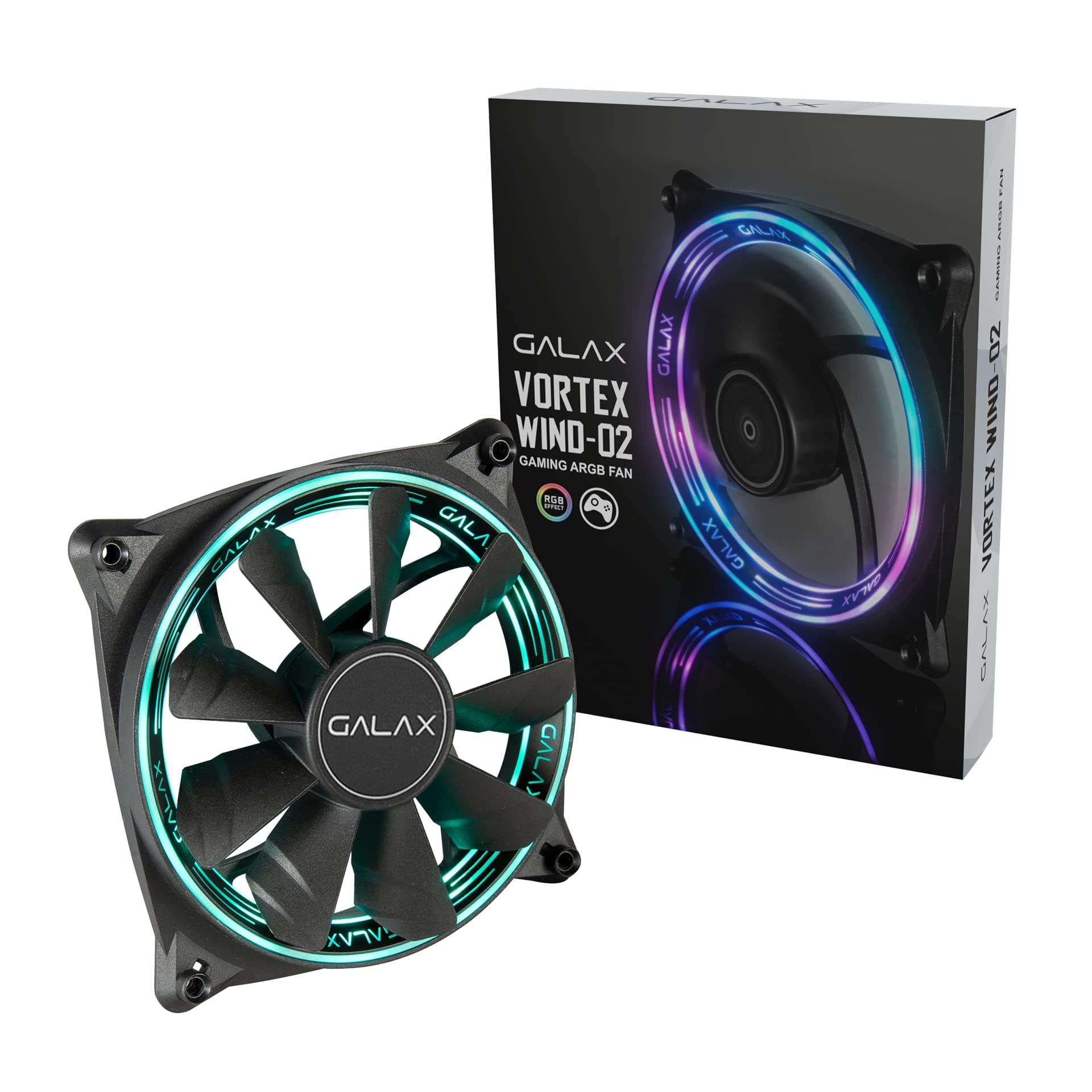 Galax Vortex Wind 02 120mm aRGB Cooling PC Fan with Addressable RGB LED Silent Case Cooling Fan 120mm for Computer, Built-in Anti-Vibration Pads, Ultra Quiet, Front Spectrum RGB LED Effect - (VW-02)