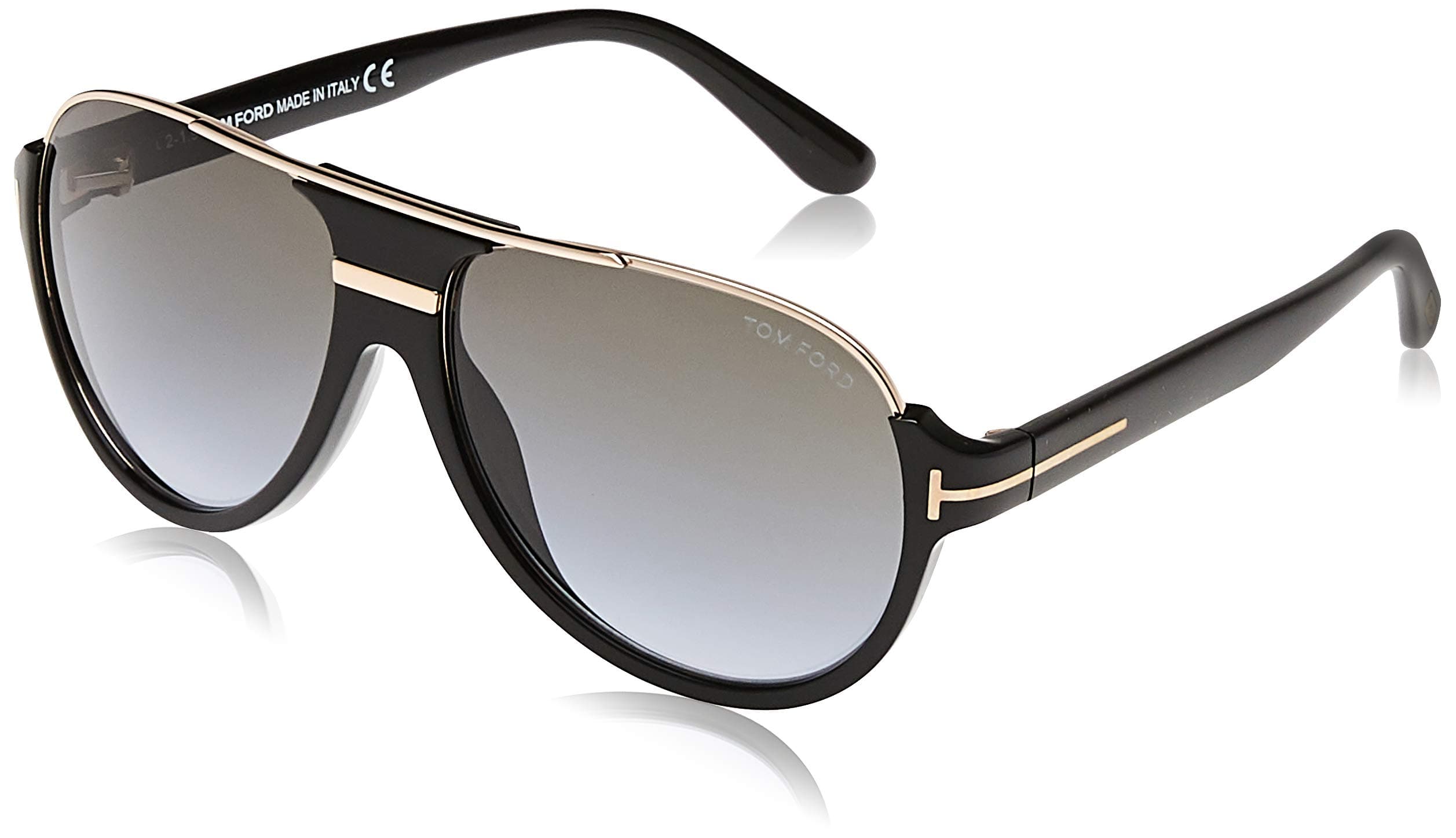Modern Rectangular Sunglasses, Black (Nero Lucido/Verde Grad), 59