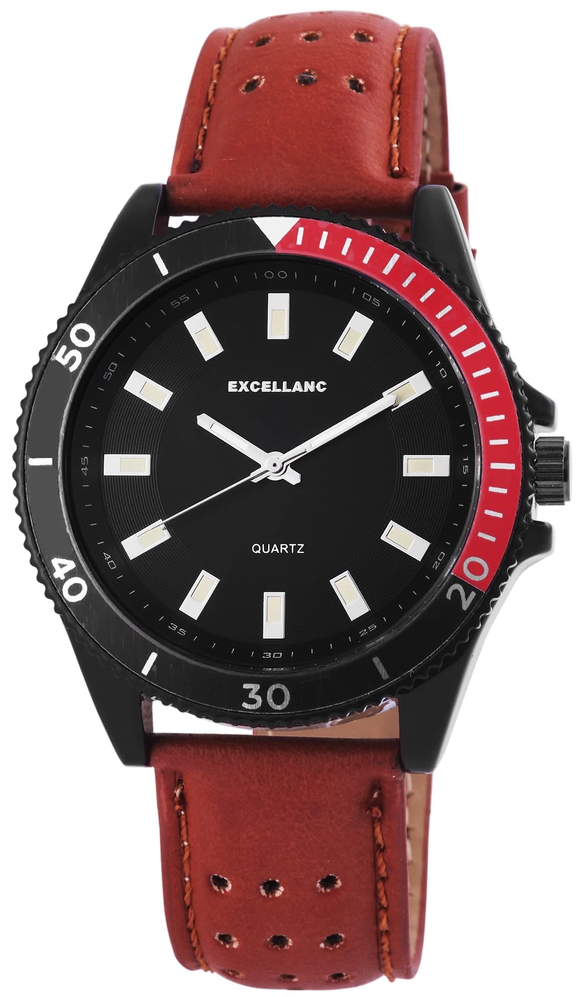 Black Synthetic Leather Band Men's Watch 24 cm Single Pin Buckle Light Brown 295171000008