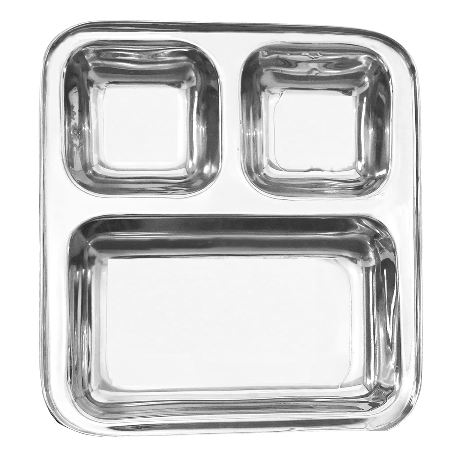 Smilekey® Set of 12 Stainless Steel 3 in 1 pav bhaji Plate/Dinner/Lunch Plate/Bhojan Thali with Extra Deep Compartments partition/Divided Tray, Kitchen Accessories Items