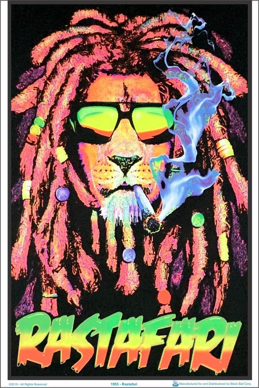 Rastafari Lion Blacklight Poster - Authentic Blacklight-Reactive Flocked Material - 23" x 35"