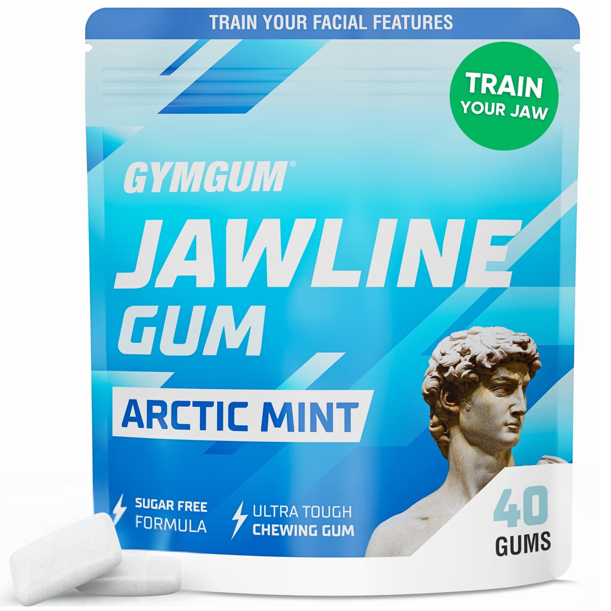 Jawline Gum | Hard Chewing For Jaw Strength Train Your Facial Features - Mewing Ultimate Exerciser 0 Calories & Sugar Free (40 Count, Arctic Mint)
