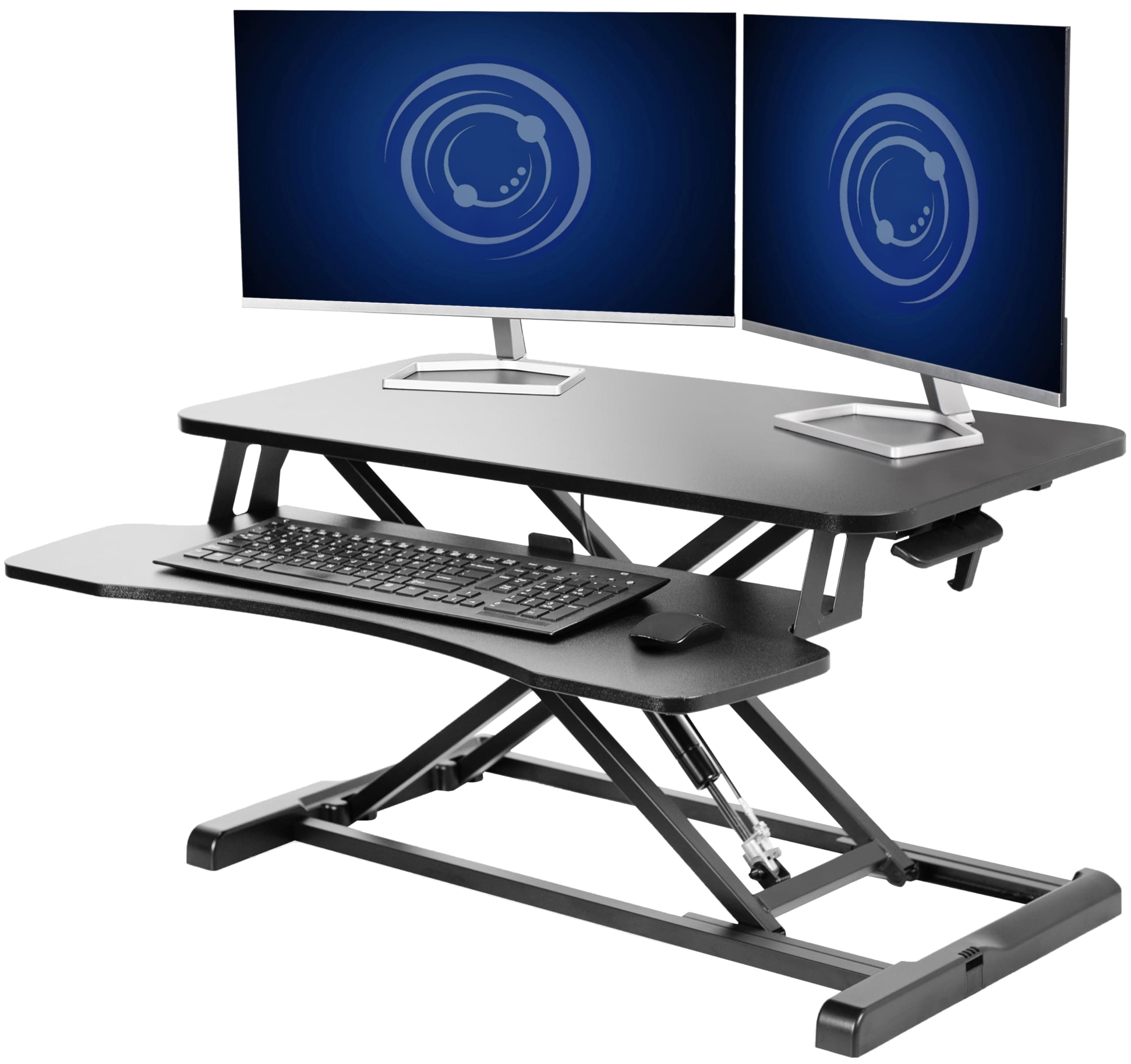 Standing 81 cm Desk Converter, Height Adjustable Riser, Sit to Stand Dual Monitor and Laptop Workstation with Wide Keyboard Tray, Black, DESK-V000K