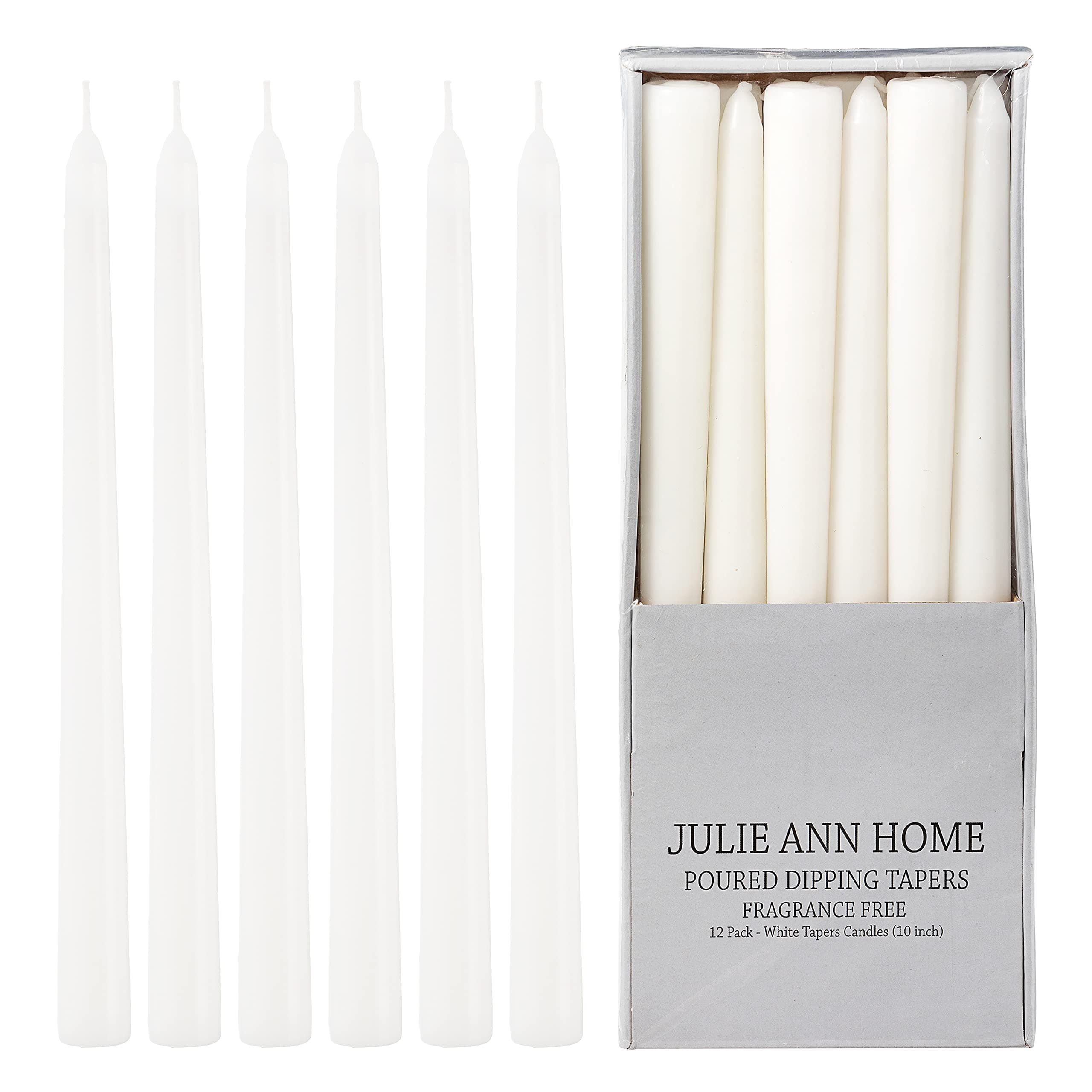 Julie Ann Home White Unscented Tapers - Set of 12pcs (10" H)