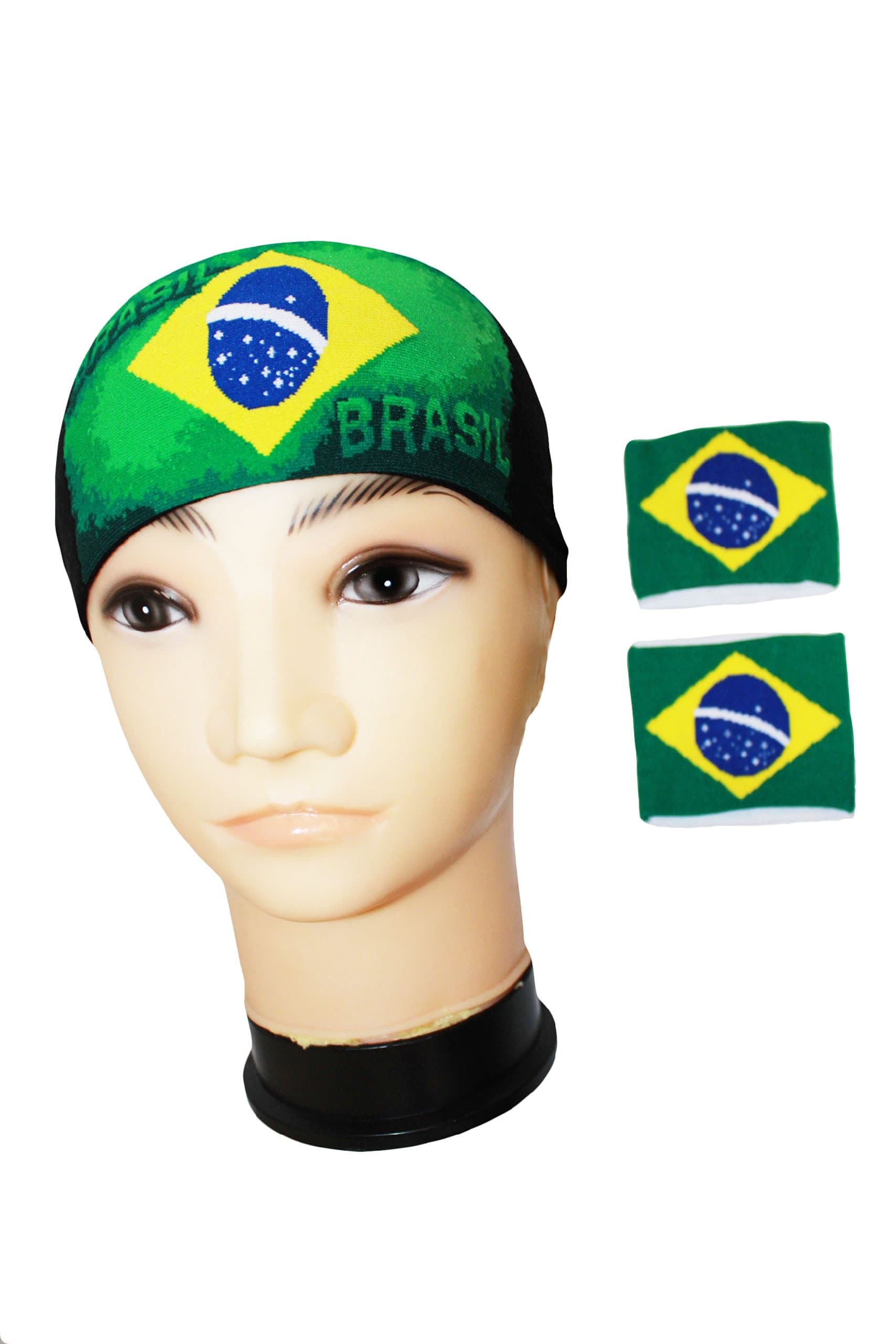 1 Set Of Brasil Brazil : BANDANA WITH 2 WRISTBANDS COUNTRY FLAG .. Great Quality .. New