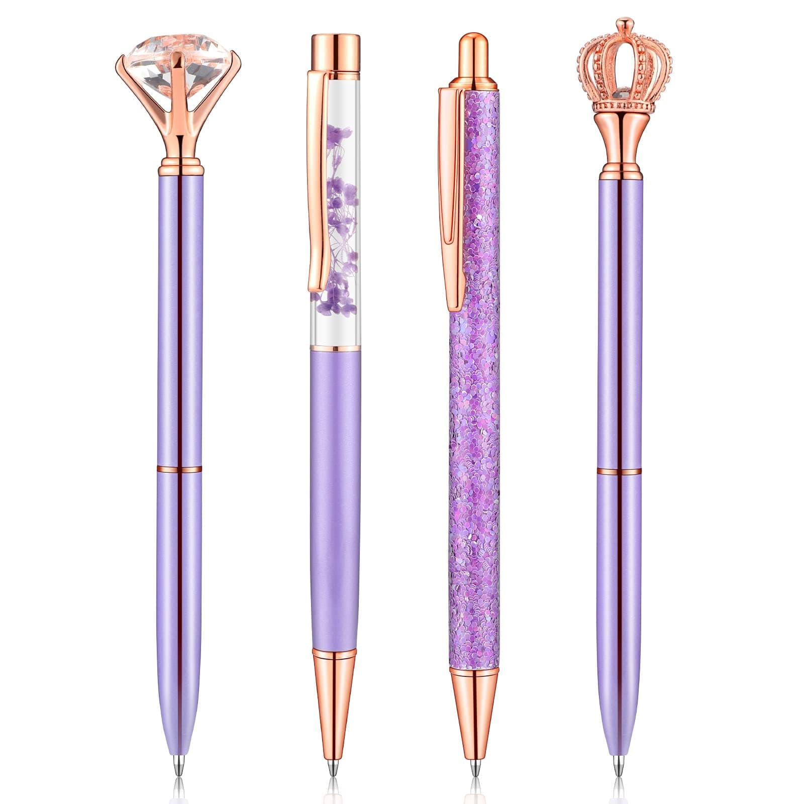 BESARME 4 Pcs Purple Pens for Women, Purple Gifts for Girls First Mothers Day Gifts Personalized Fancy Pens for School Office Supplies
