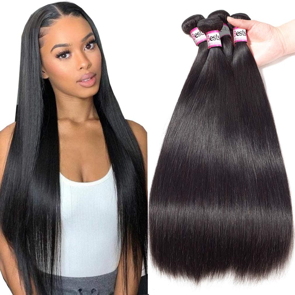 Bestsojoy 10A Brazilian Virgin Hair Straight 4 Bundles Brazilian Human Hair Extensions 100% Unprocessed Human Hair Weave Natural Color (16 18 20 22)