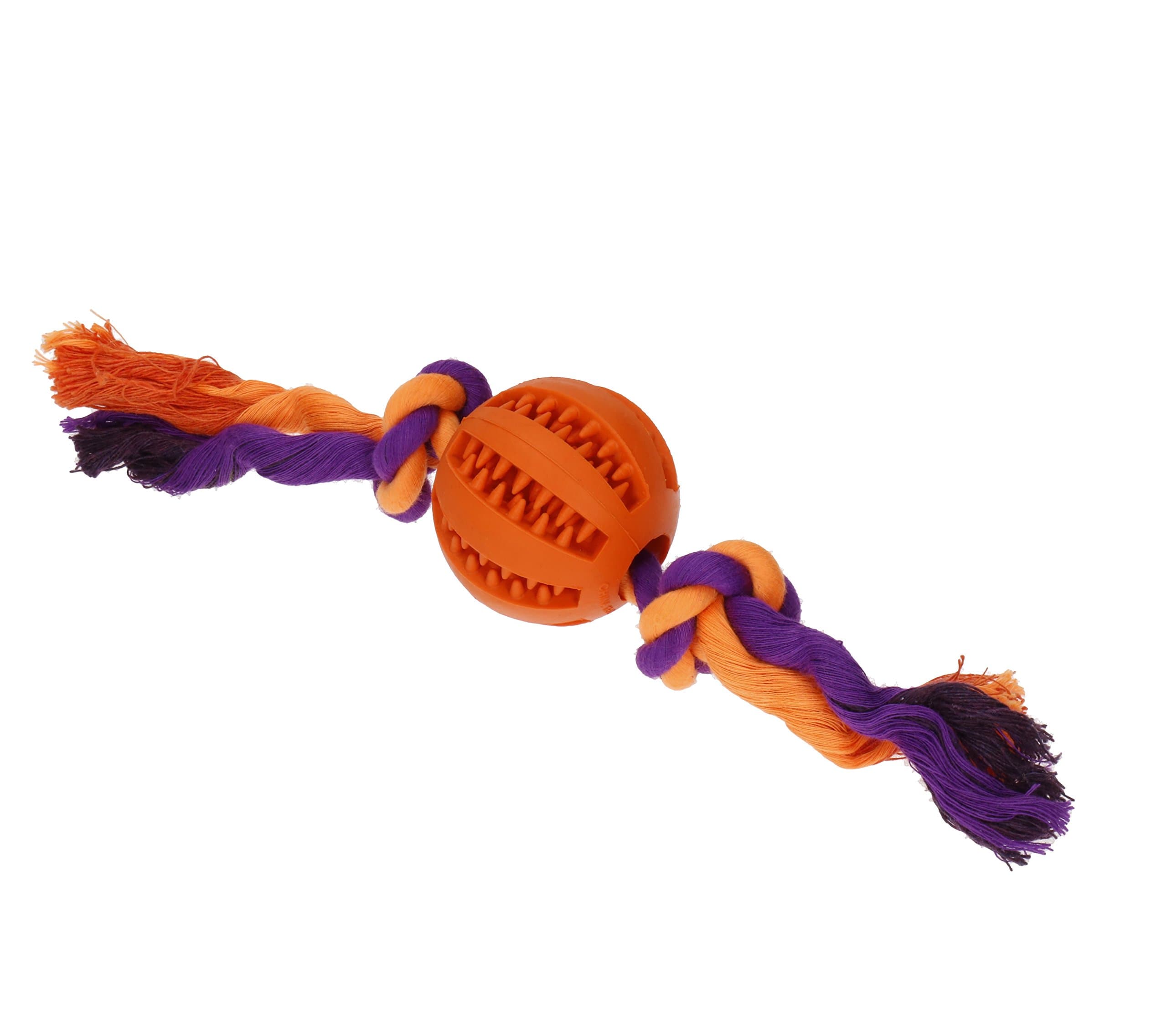 PlayfulSpirit Fun Rubber Treat Ball with Rope, Perfect Dog Toy for Puppies & Adult Dogs for Teeth Cleaning and Gums Massage, Great Simple Exercise and Fetch Ball, Awesome Puppy Training Reward (Small)