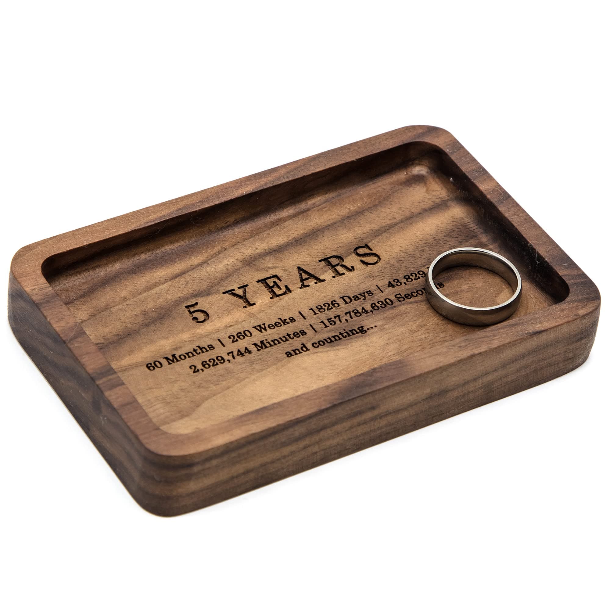 MUUJEE Ring Dish - Engraved Rectangle Wood Tray Small Jewelry Dish 5 Year Wedding Anniv Gifts Ideas (Small - 5.5 x 3.5 inches)