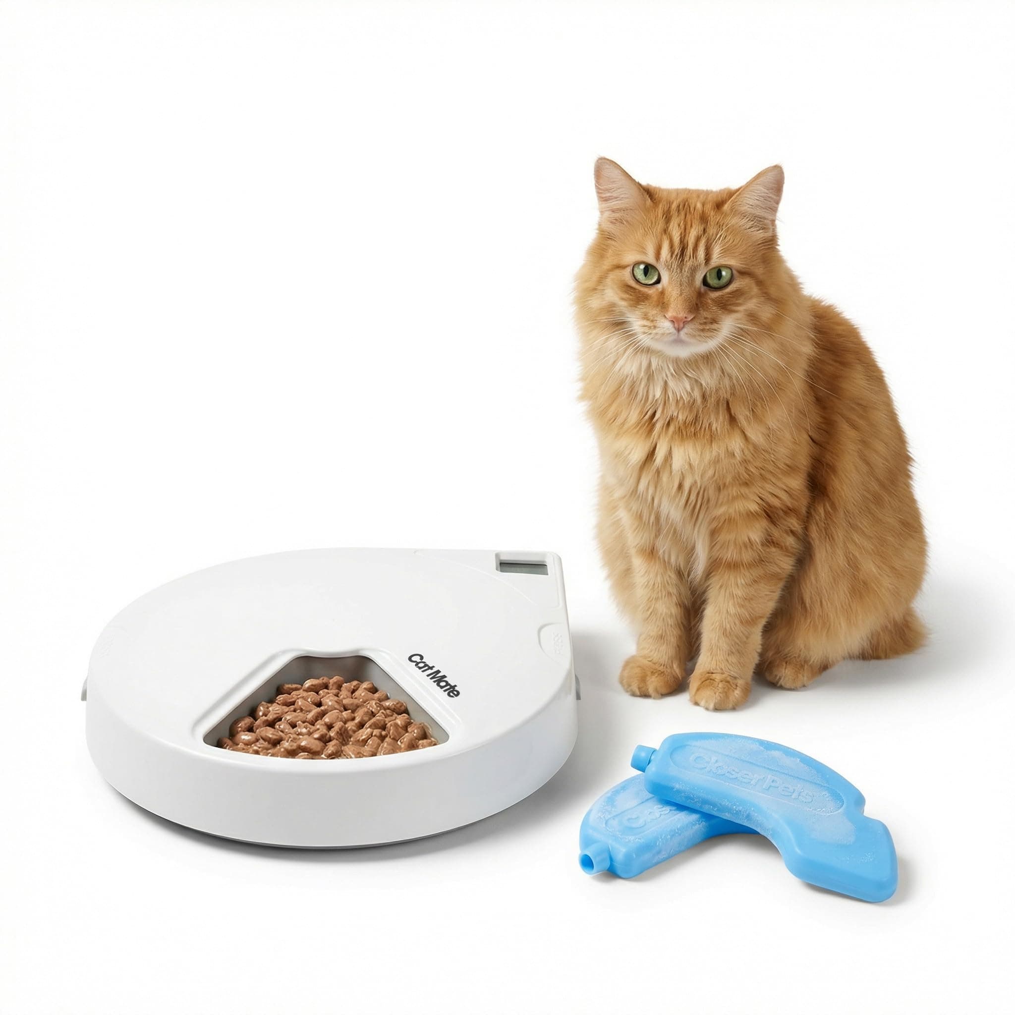 C500 Automatic 5 Bowl Digital Timer-Controlled Pet Feeder - For Cats and Small Dogs, Wet or Dry Food, includes Twin Ice Packs, 5 Meals Up To 330 g Each, White