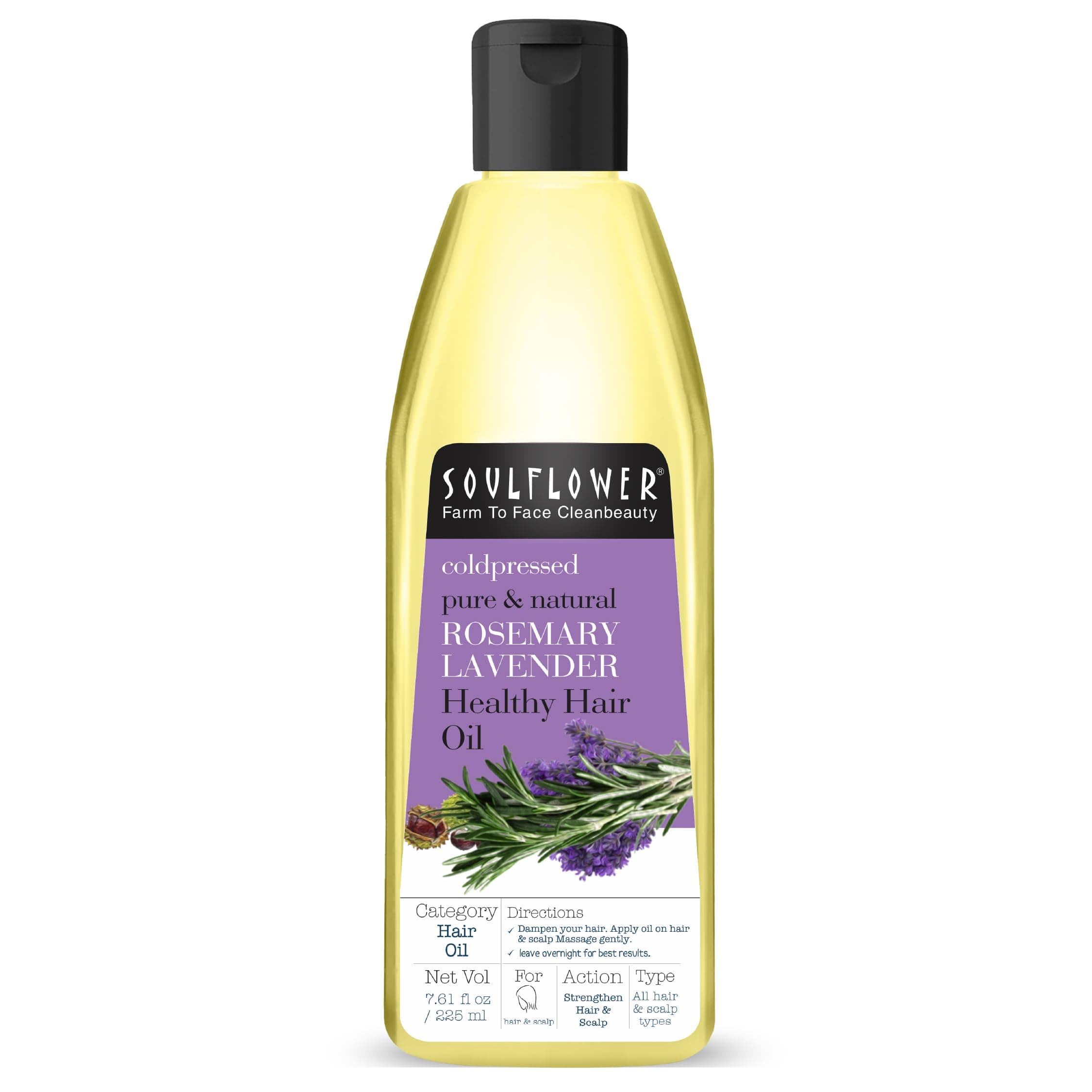 Soulflower Rosemary Lavender Hair Oil for Healthy Hair, Scalp and Hair Root - 100% Pure and Natural Undiluted Cold Pressed Oil 225ml (Pack of 1) Orange
