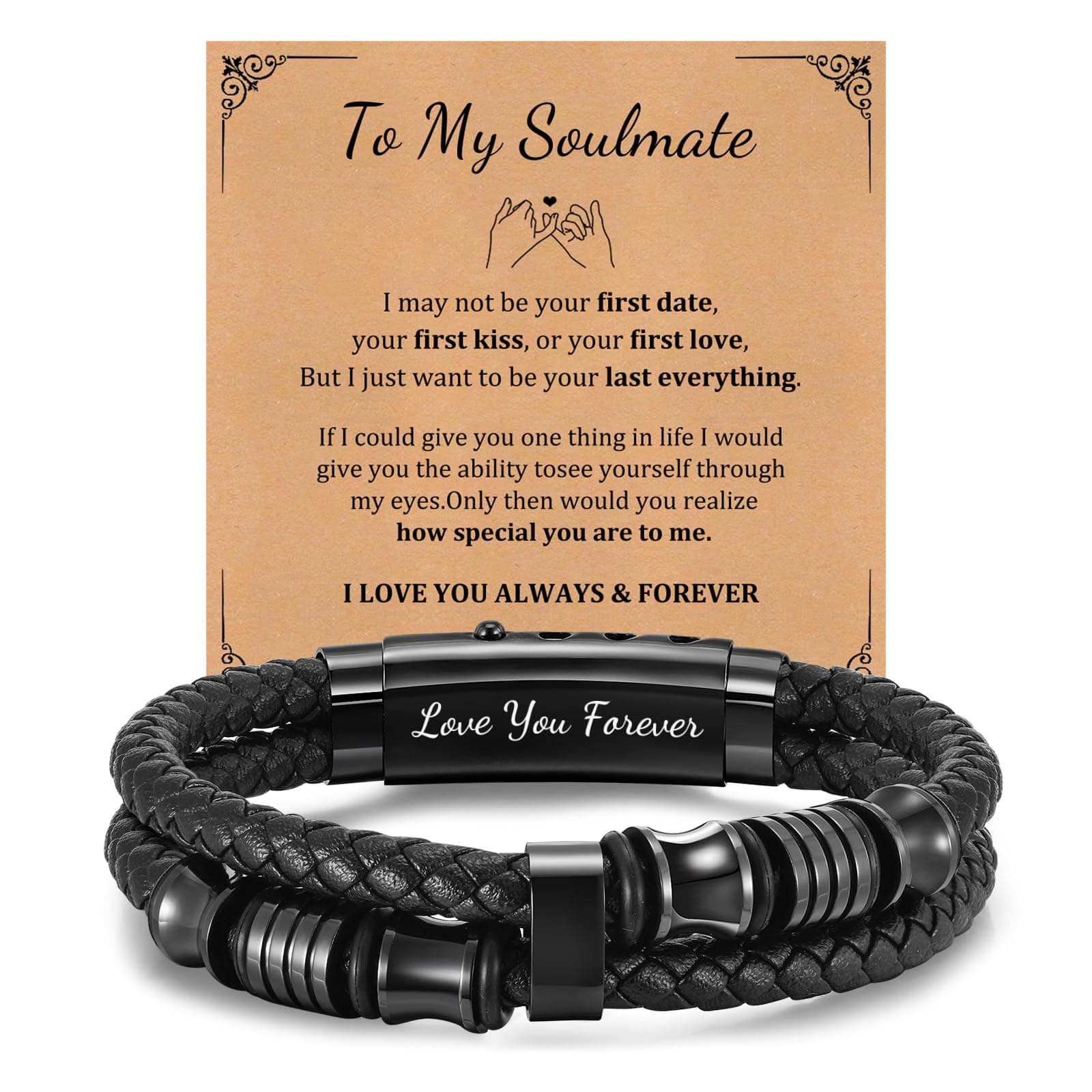 Leather Bracelets Mens Gifts Jewellery - to My Son Dad Bracelet Handsome Premium Leather Black Stainless Steel Magnetic Clasp Cuff Bangle for Father's Day Graduation for Daddy Papa Son