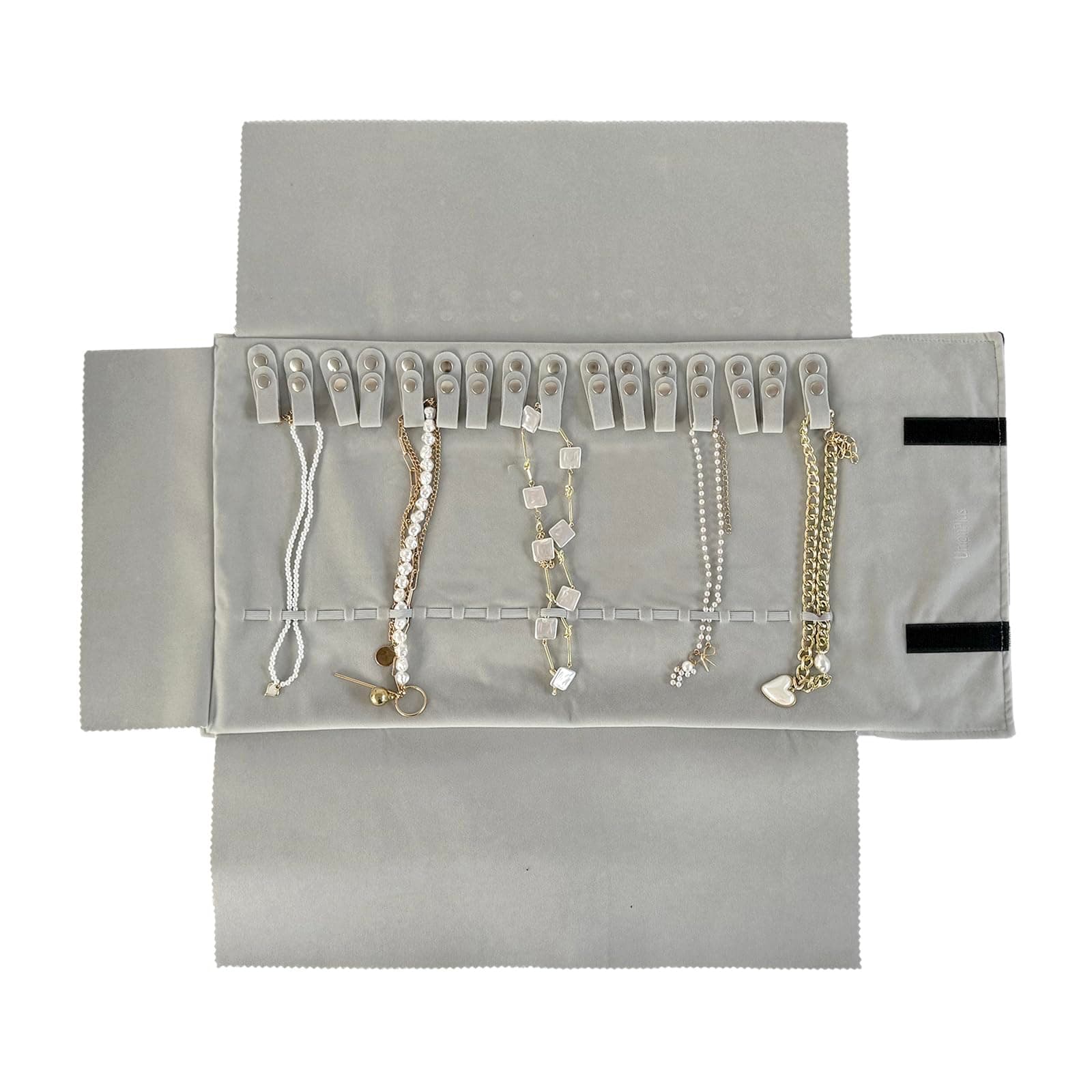 UnionPlusVelvet Travel Jewelry Case Roll Bag Organizer for Necklace Bracelet Earrings, Black and Grey