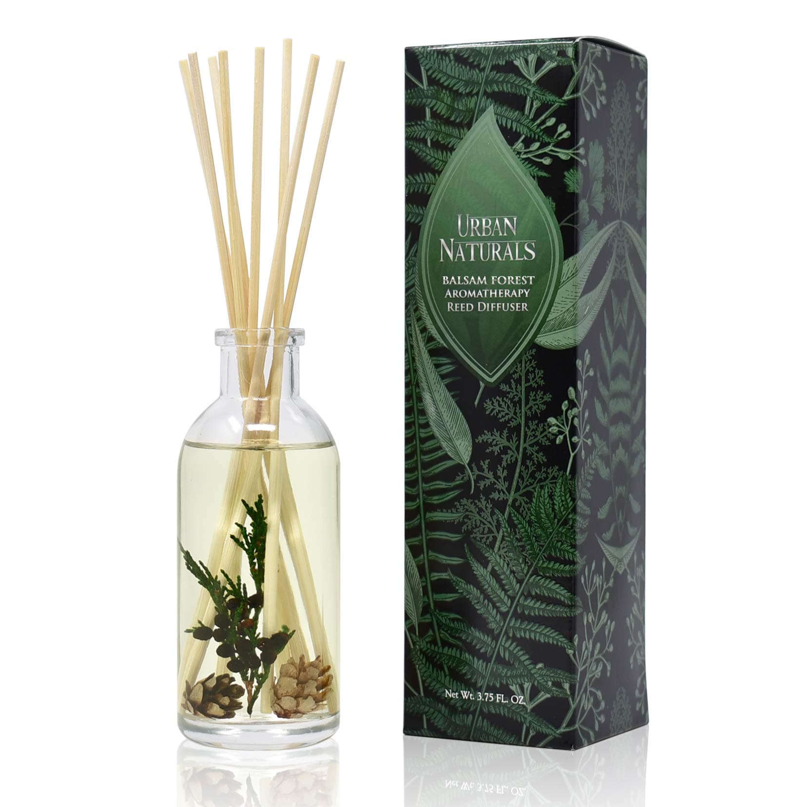 Urban Naturals Balsam Forest Reed Diffuser Oil Set - Real Juniper and Pine Cones – Fragrance Notes of Fraser Fir, Evergreen, Pine, Woodsy Cedar and Sandalwood – Vegan 3.75 Ounces – Made in the USA