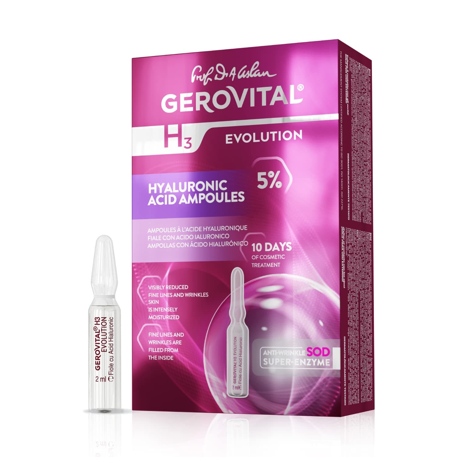 GEROVITAL H3 EVOLUTION, Hyaluronic Acid Ampoules With Superoxide Dismutase (The Anti-Aging Super-Enzyme) 30+ (10 ampoules x 2ml) (FOR EXTERNAL USE ONLY!)