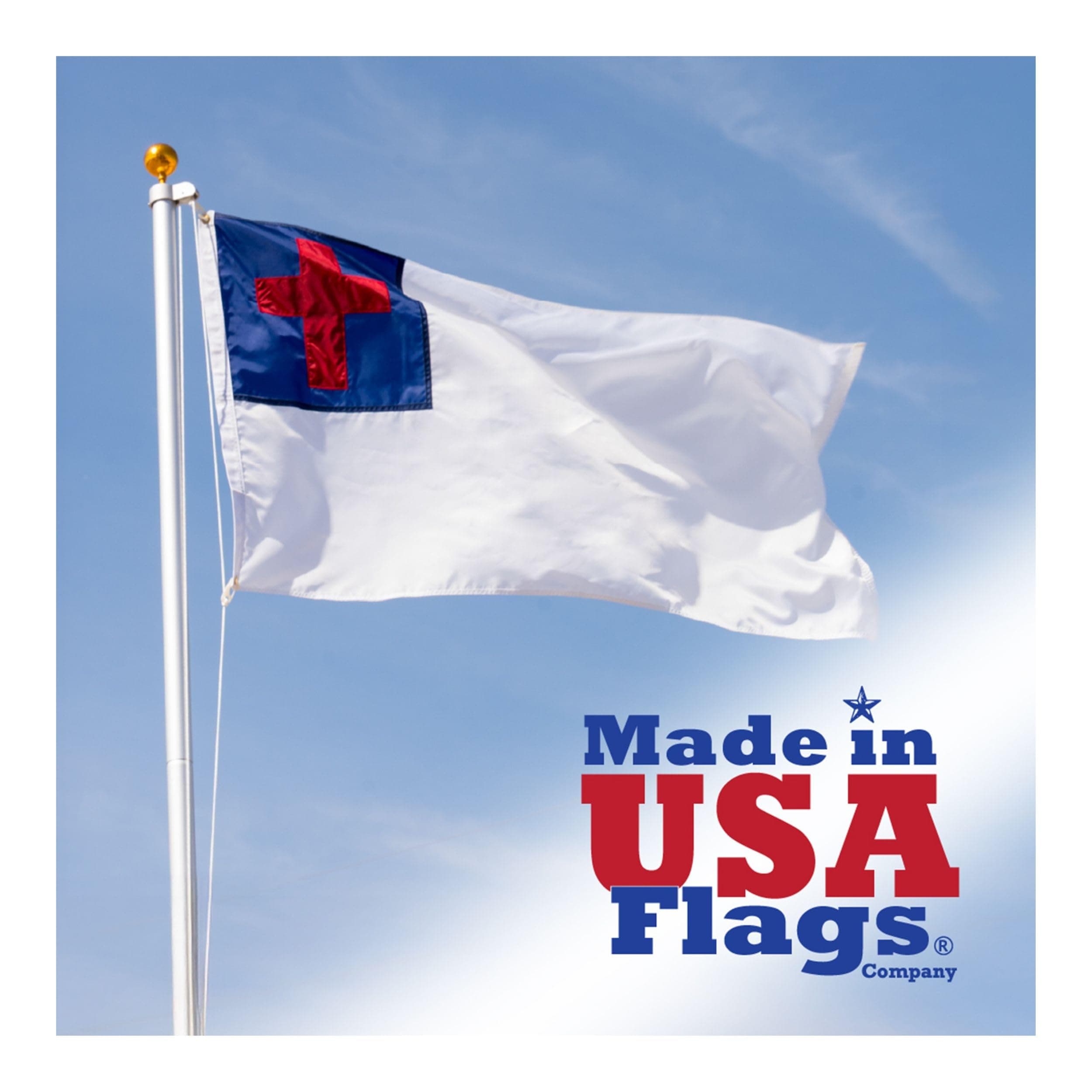 Made in USA Flags Co - 3x5 Christian Flag - SolarMax Nylon Christian Flags 3x5 Outdoor Double Sided - Religious Church Flag with Sewn Cross - FMAA Certified, US Made