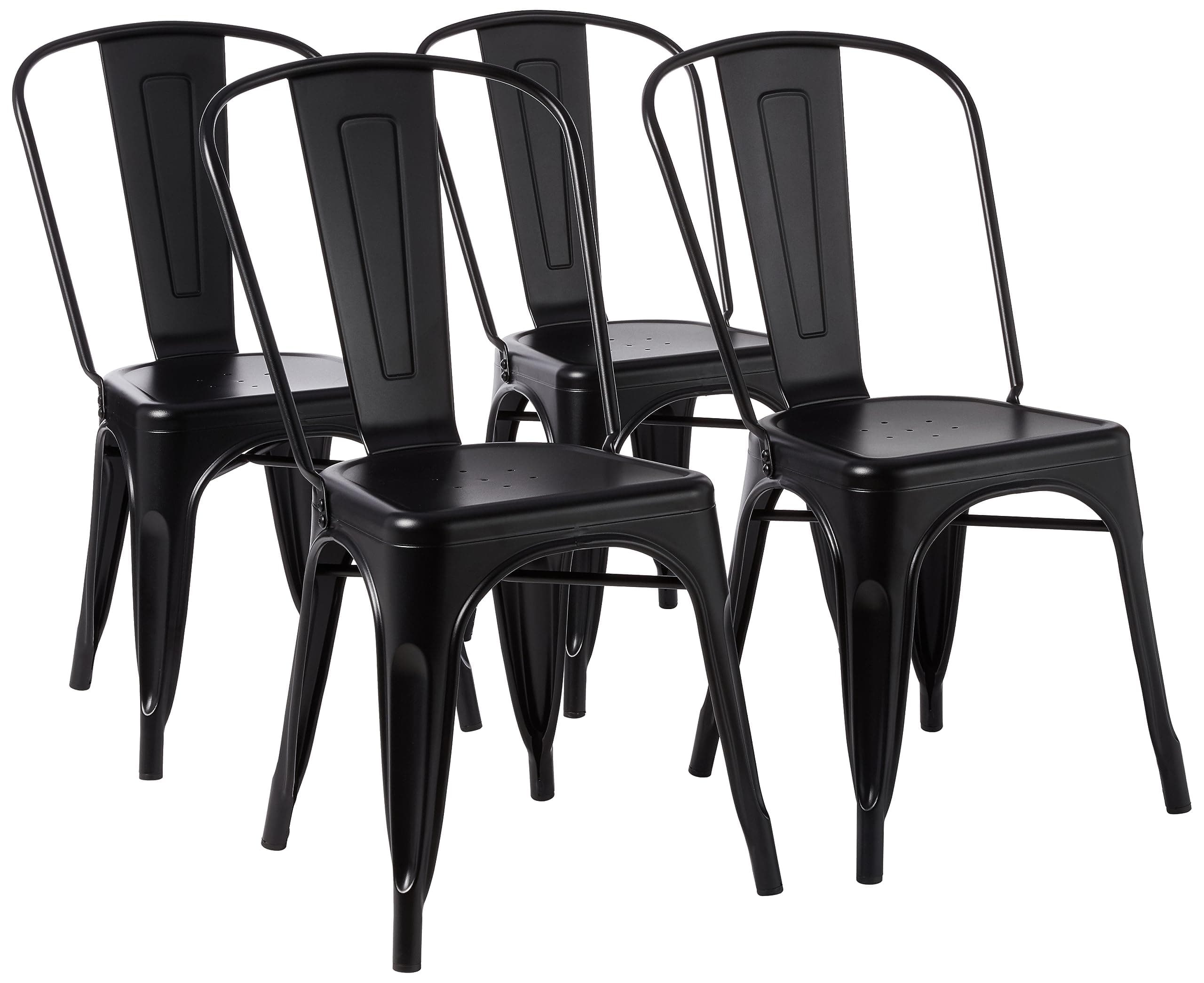 Amazon Basics Metal Dining Chairs, Easy to Assemble, Indoor/Outdoor, Stackable, Matte Black, 4-Pack