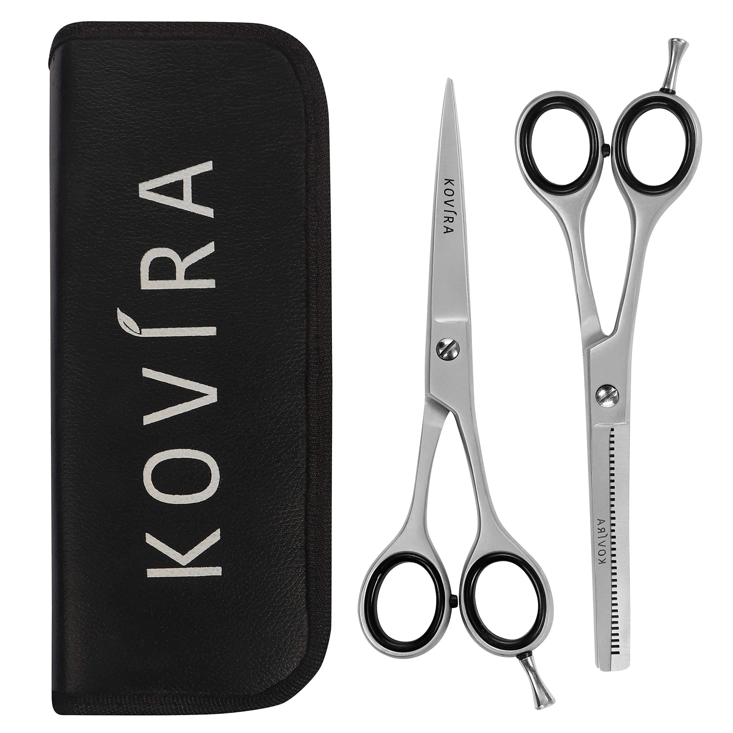 2pc Professional Hair Cutting Scissor Set - 14cm/5.5 Inch Overall Length - Razor Sharp Hairdressing Scissors and Texturising Thinning Shears - Stainless Steel Barber Set for Haircuts at Home