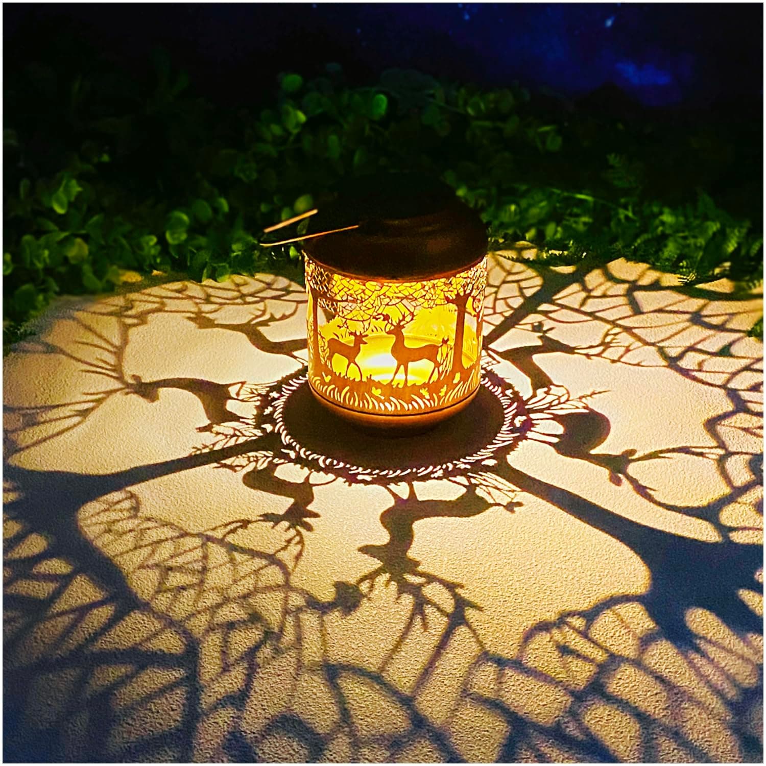 Solar Lanterns-Outdoor Hanging Solar Lights,Deer Metal Decorative Waterproof LED Lanterns for Yard, Patio, Lawn, Tabletop, Pathway, Landscape, Garden Decor as Gifts for Women Men Mom Grandma