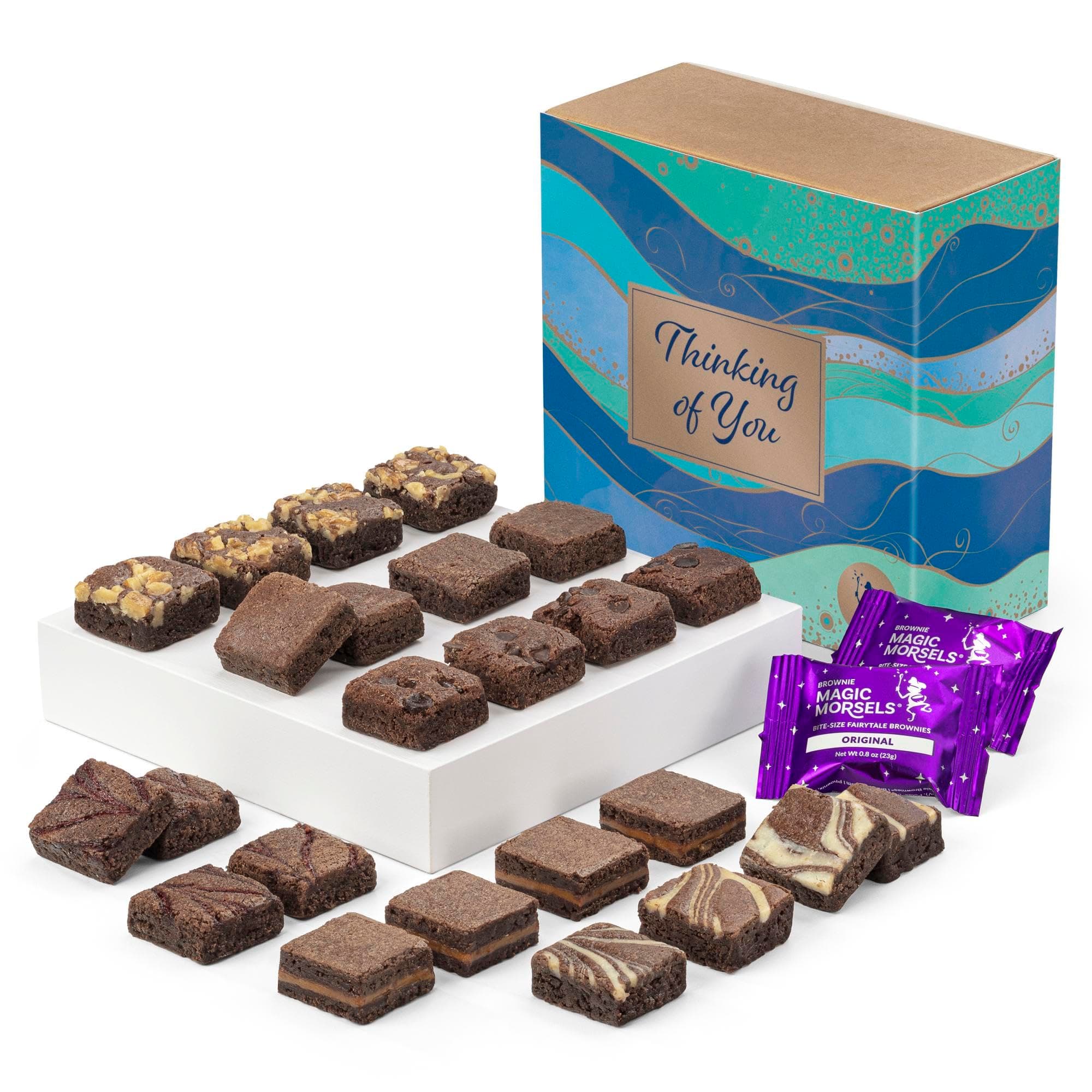 Thinking of You Magic Morsel 24 Individually Wrapped Gourmet Chocolate Food Gift Basket for Sympathy Good Luck or All-Occasion - 1.5 Inch x 1.5 Inch Bite-Size Brownies - 24 Pieces - Item CT424