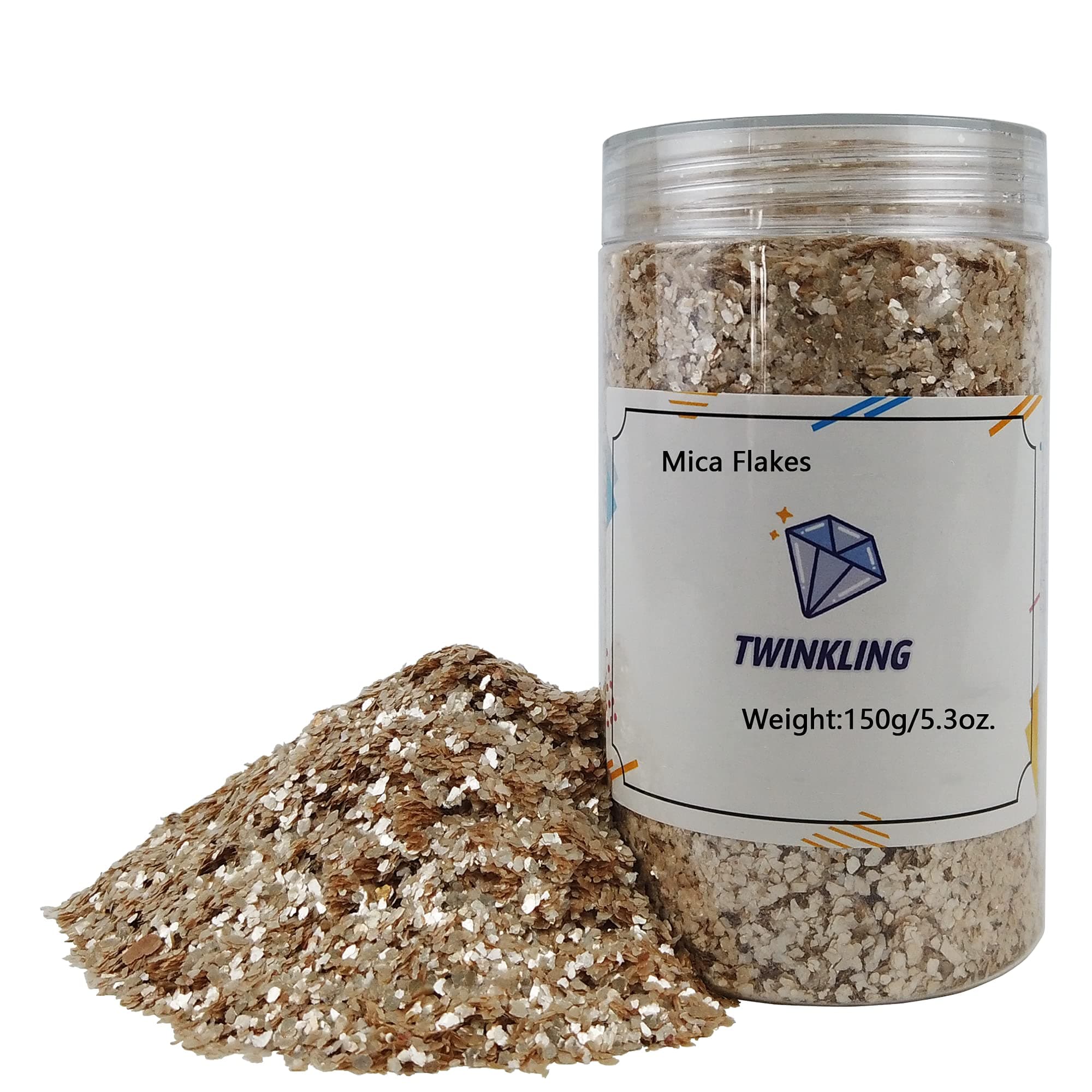 TWINKLING Natural Mica Flakes, Gilding Flake, Mica Flakes Glitter Leaf for Adult DIY Resin Art Crafts, Nail Art, Painting,Jewelry Making, 0.5-2mm,150g/5.3oz (Pearl White)