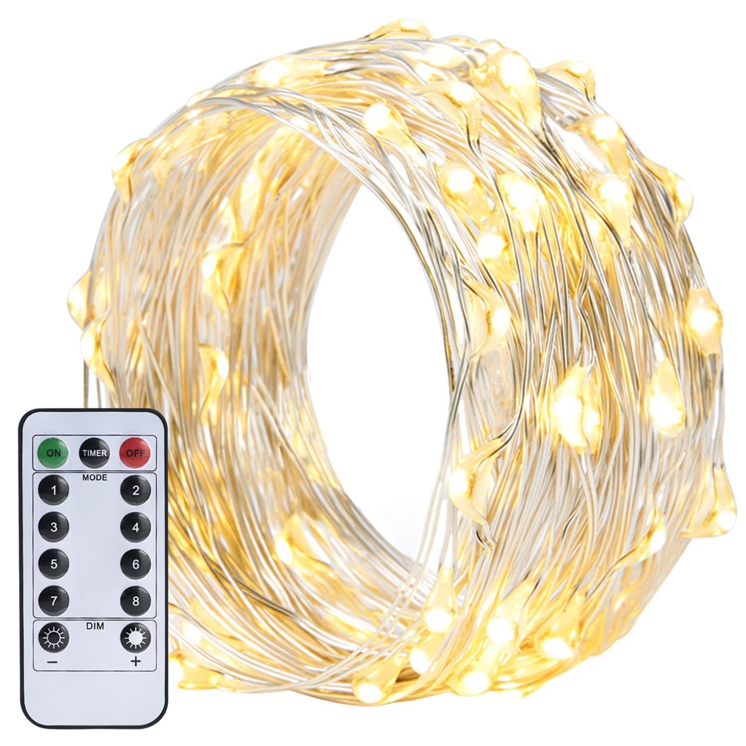 LED String Lights 3AA Battery Powered 16.4ft with 50 LEDs (Warm White Color) Dimmable with IR Remote Control Waterproof Outdoor Wedding Party Decorative Light