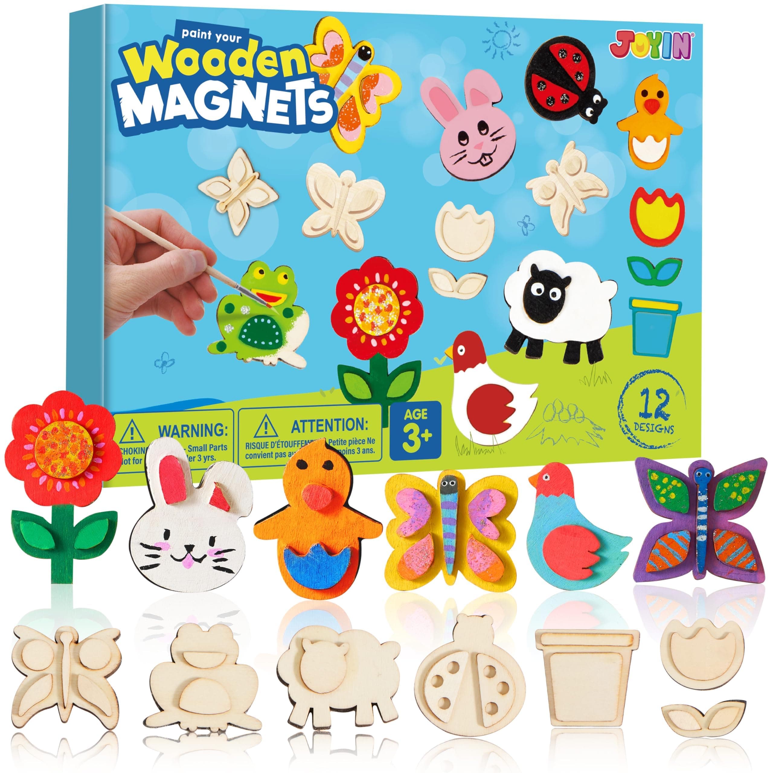 12 Wooden Magnet Creativity Arts & Crafts Painting Kit for Kids, Decorate Your Own Painting Gift, Birthday Parties and Family Crafts, Easter Craft and Basket Stuffers.