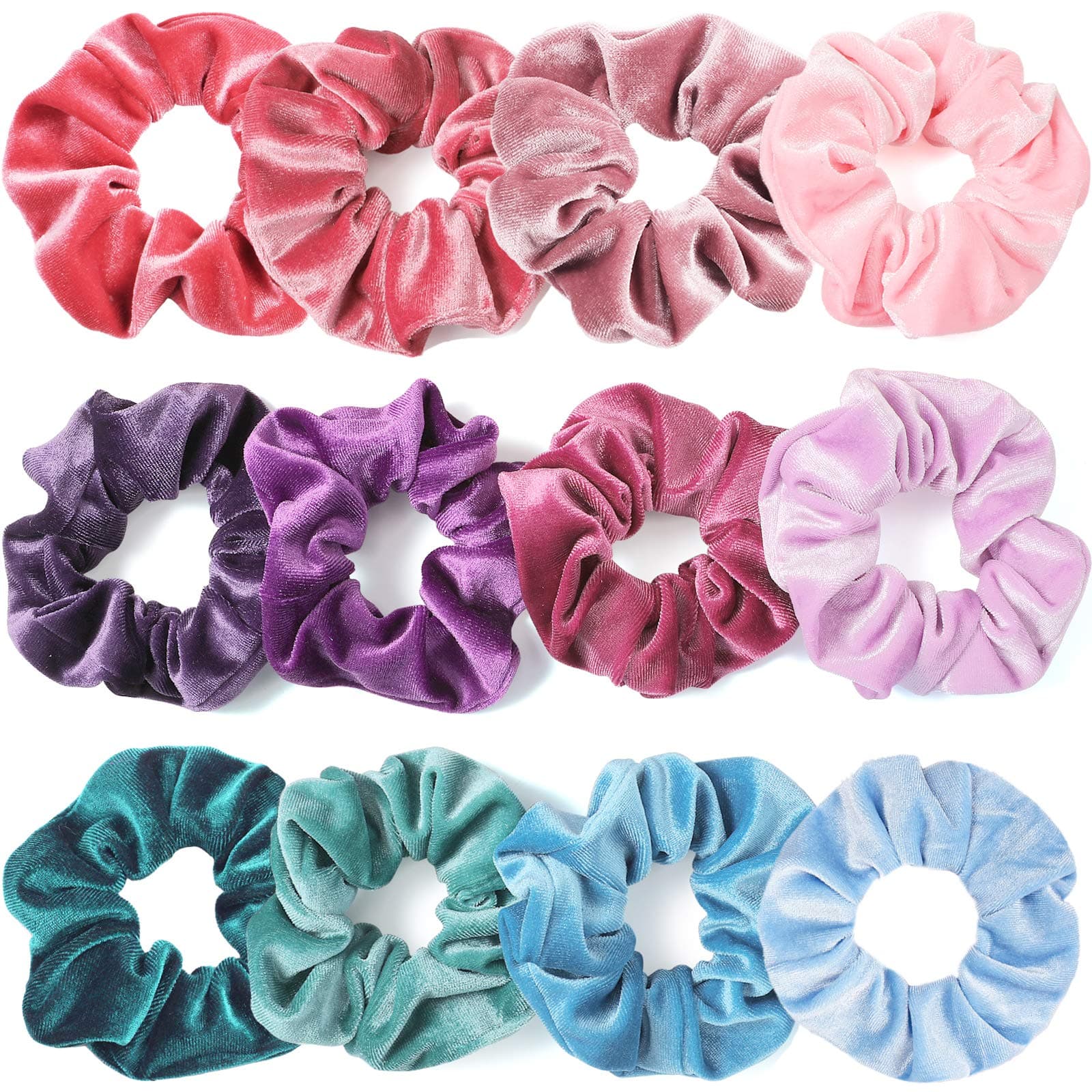 IVARYSS Scrunchies for Girls, 12 Pcs Velvet Scrunchies for Hair, Soft Ponytail Holder, Cute Colors Elastic Hair Bands for Teens and Women