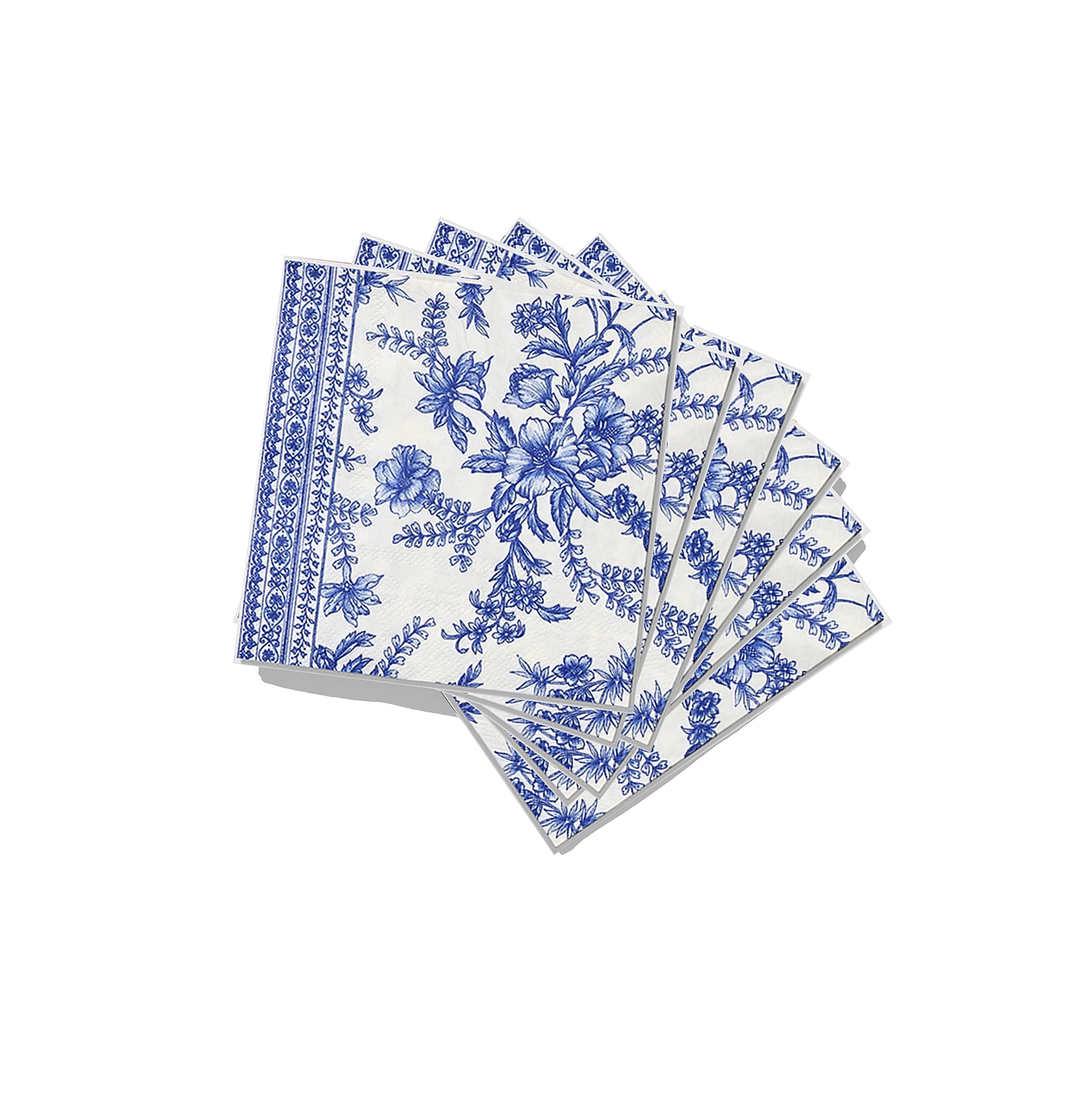 Coterie Blue Floral Paper Cocktail Napkins (Set of 25) | Beautiful Blue and White Toile Paper Napkins For Bridal and Baby Shower, Tea Party, Garden Party, Birthday Party | 5†Fancy Paper Napkins