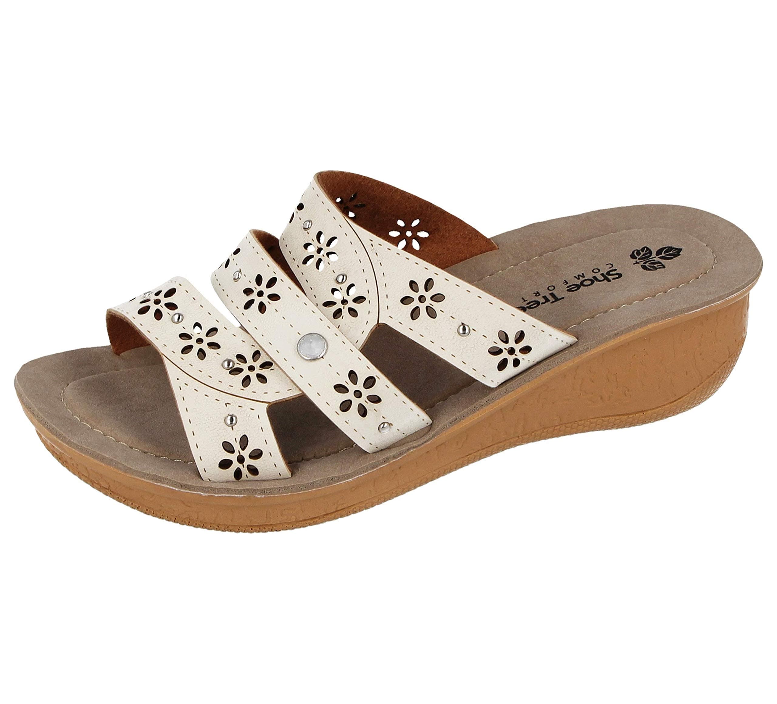 GezerLadies Faux Leather Cut Out Summer Slip On Lightweight Low Wedge Mule Sandals Shoe 3-8